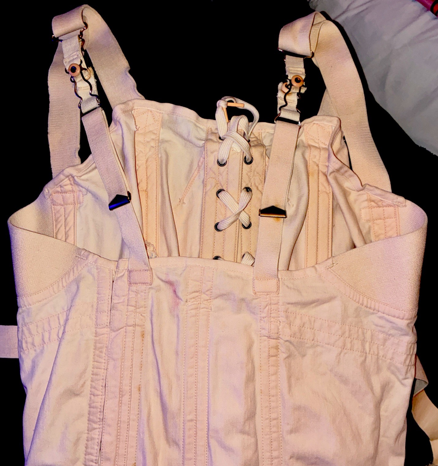 Antique Vintage Fan Lacing 1930’s CAMP Girdle Corset, Pink Peach