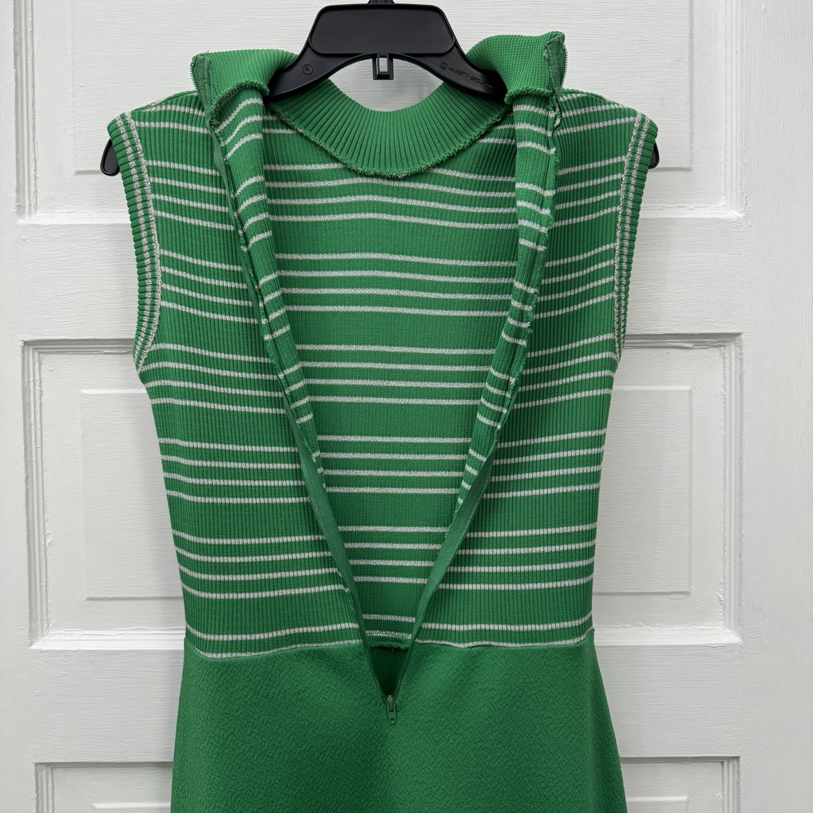 Vintage 60s 70s Green Mock Neck Maxi Dress XS Striped USA Sleeveless Mod