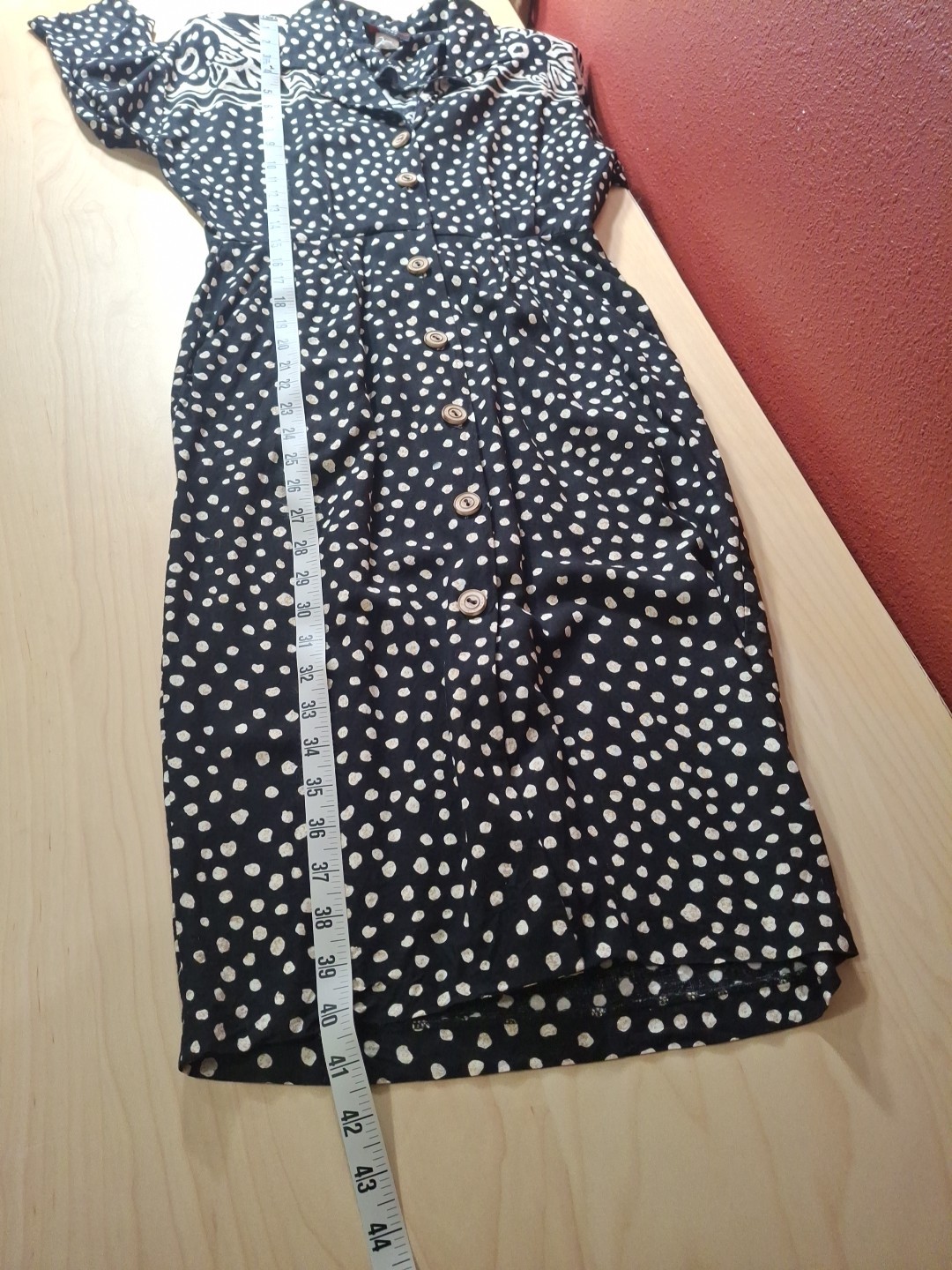 Vtg 80-90s JSJ Petite Button Up Sheath Pencil Dress Midi Black Polka Dot Rayon S