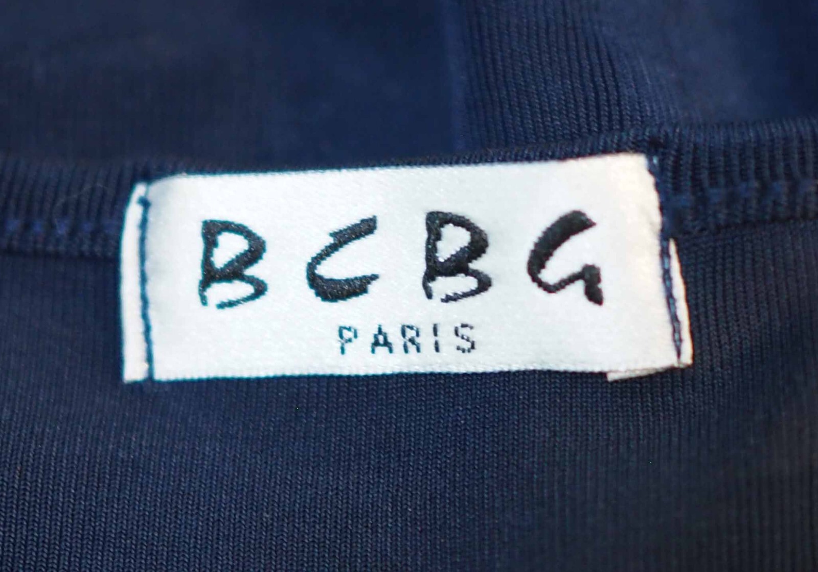 Vintage 90s BCBG Paris L Top Navy Blue 3/4 Sleeve Acetate Stretch Slinky Sheen