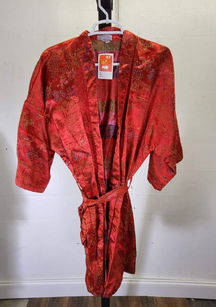 Red 100% Silk Kimono Robe Vintage Double Peach New With Tag Size F2 US 8