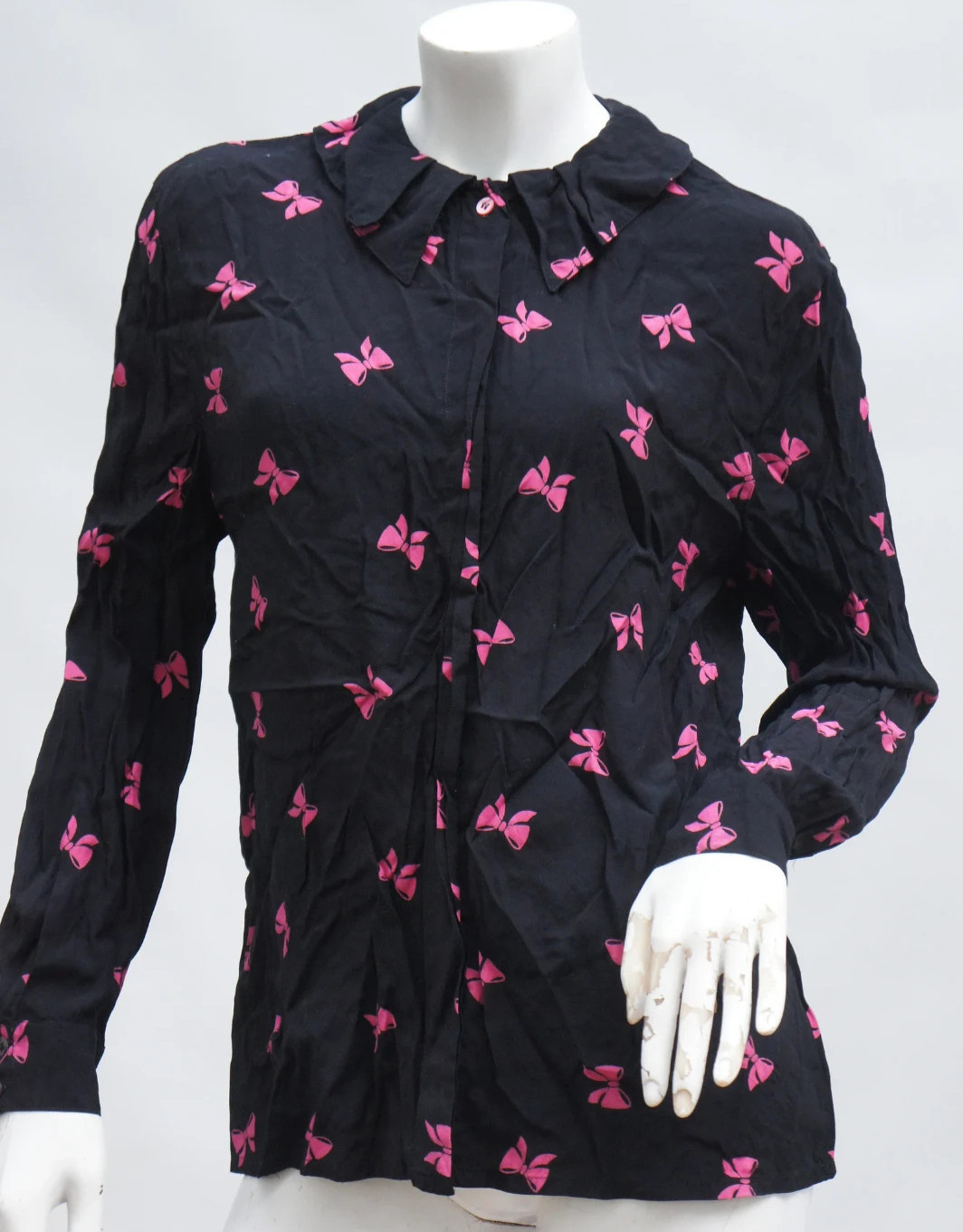 Vintage 70s-80s Black Pink Bow Print By Mondi Western Germany High Fashion Retro