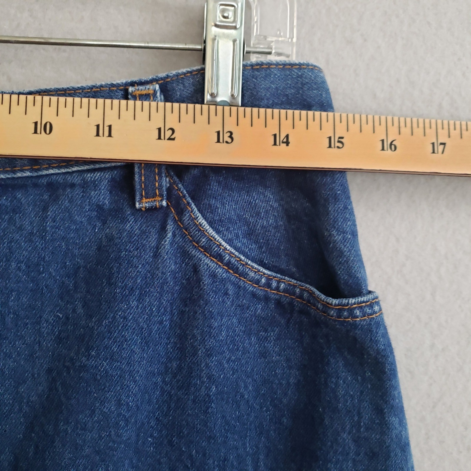 Courage My Love 13/14 Denim Skirt Blue Button Front High Rise Midi Vintage 90s