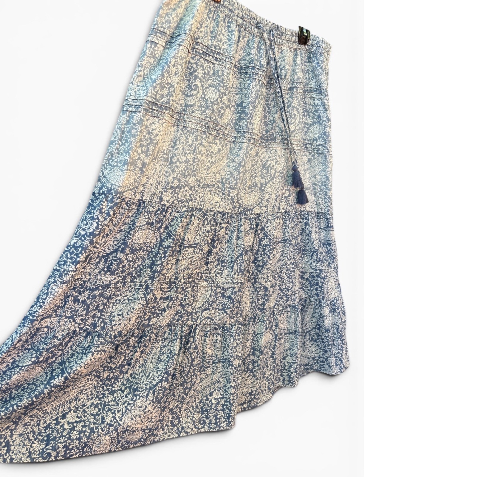 J. Jill Denim Ombre Paisley Tiered Midi Skirt Sz XL Cottagecore Boho