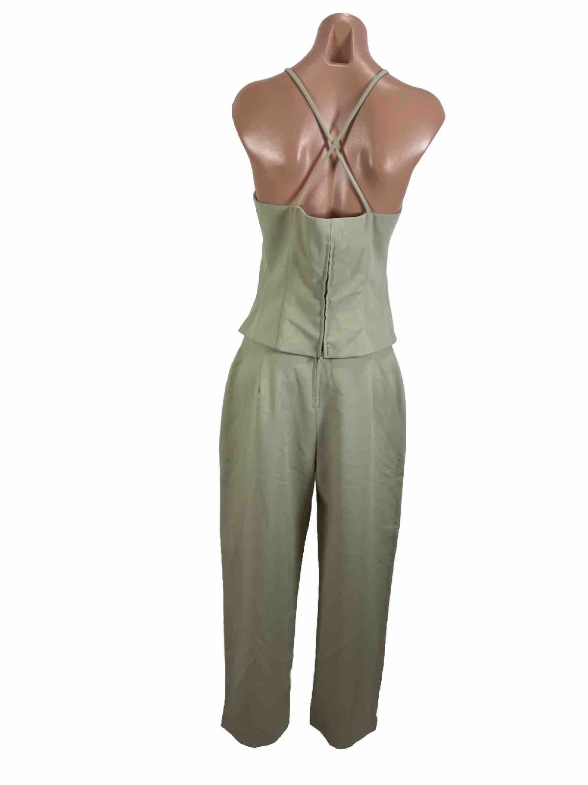 Vintage 90s y2k City Triangles Beige Olive 2pc Pant Tank Suit Set Office Career