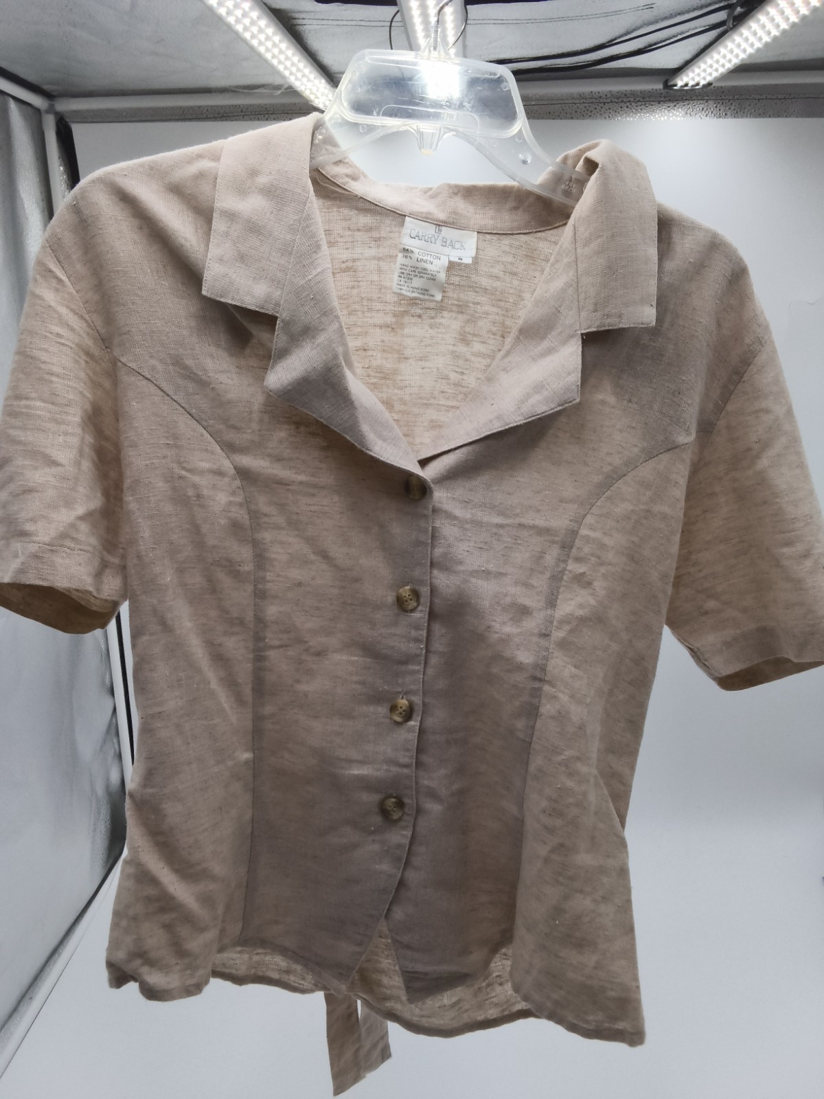 Vintage Carry Back Tan Buttonup Blouse W/ Notched Collar