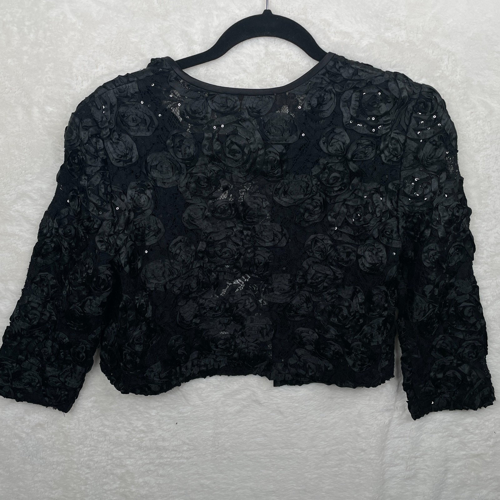 Vtg Y2K Jeanne Alexander Bolero Jacket Womens Small Black Rosettes Dark Romantic