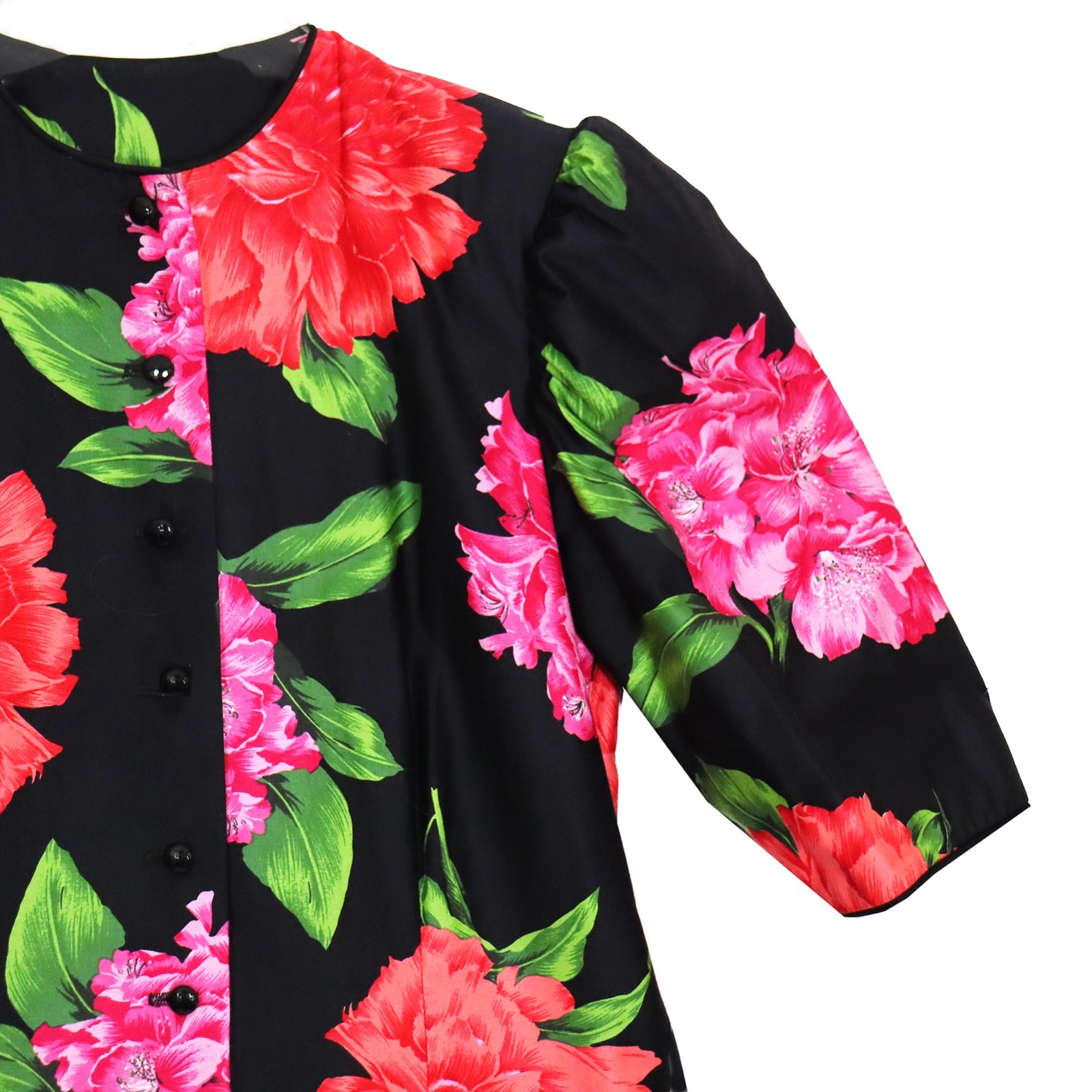 Vtg 80s Kappi Drop Waist Dress Polished Cotton Floral Peony Chintz Whimsigoth 6
