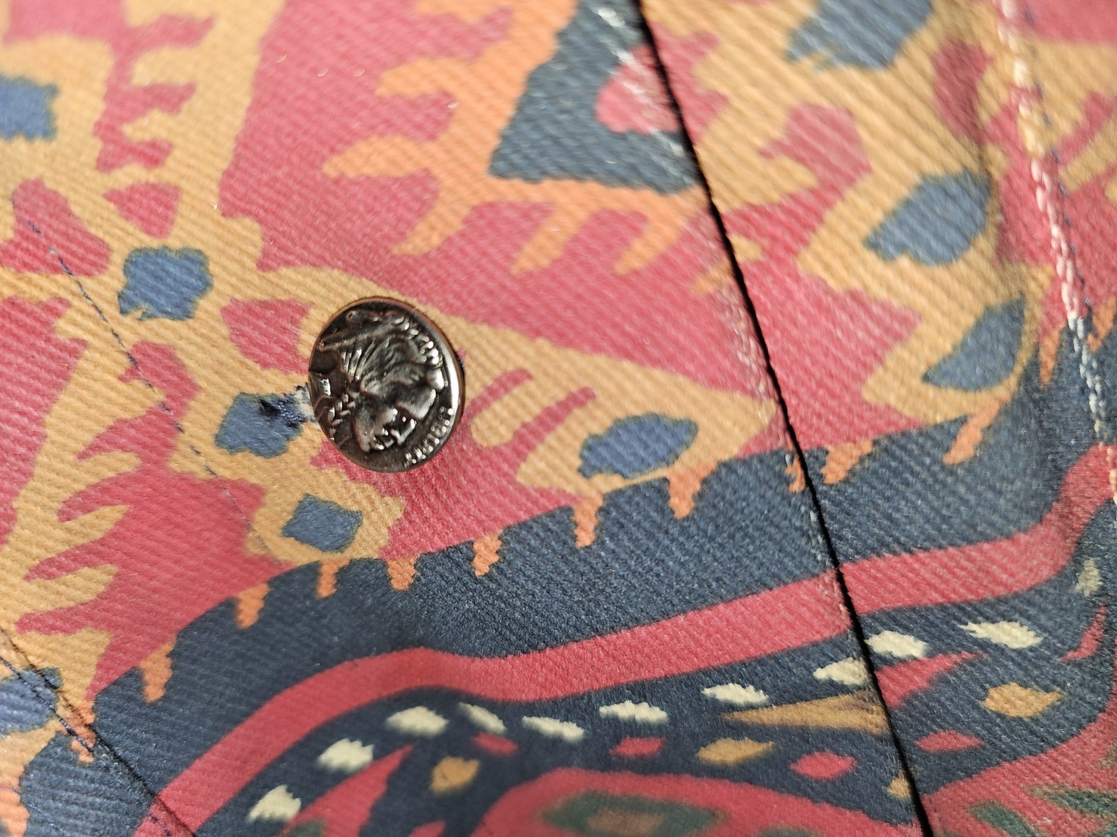 Cambridge Dry Goods Southwest Aztec Jacket Flannel Lined Suede Geometric 1980s