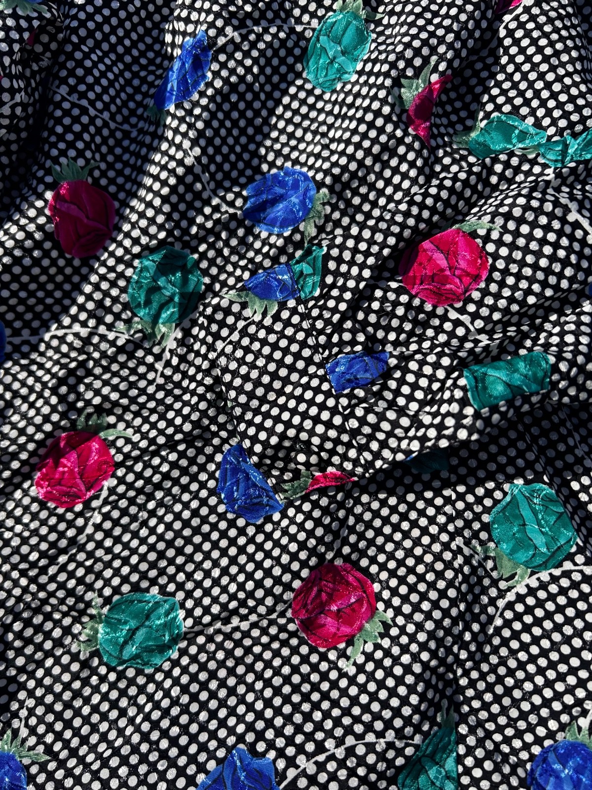 80s Vtg Polka Dot & Roses Blouse Erena By Irene Koekig Sz Small / Medium