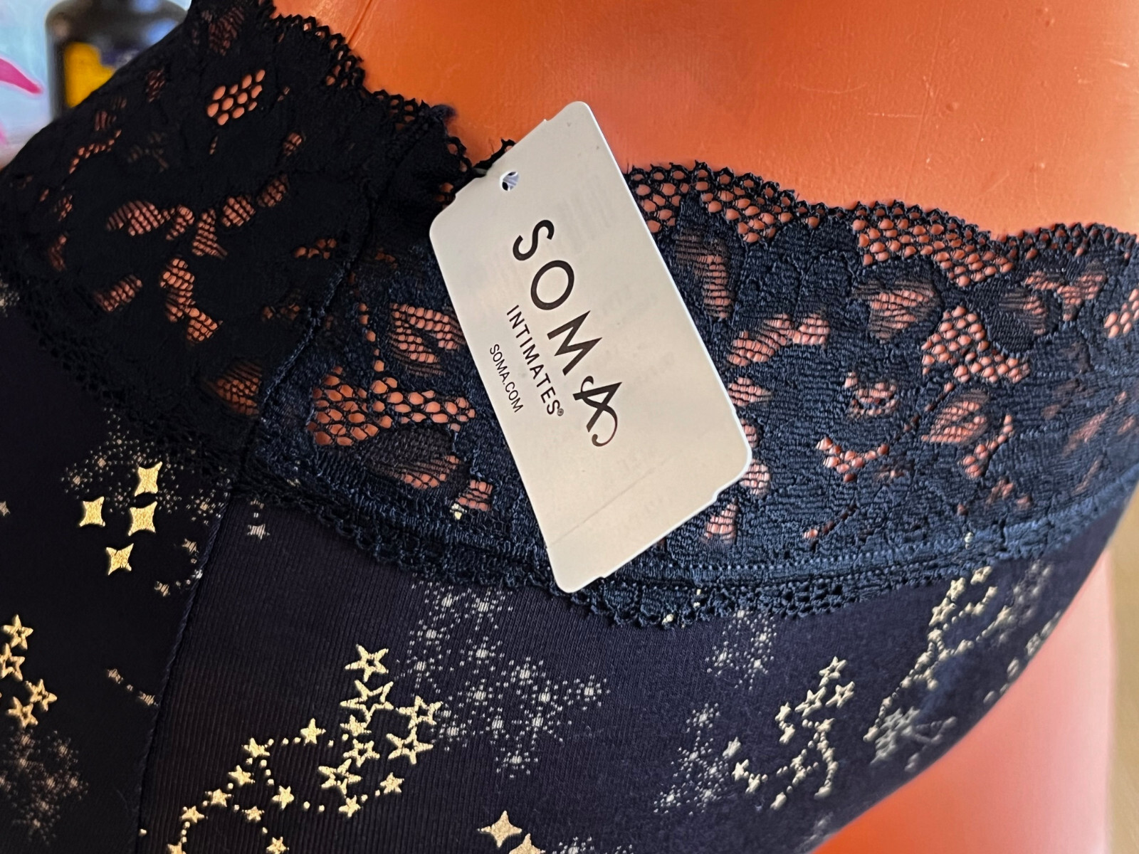 524 SOMA Small Celestial Gold Stars Embraceable Lace Brief Panty NWT Discontinue