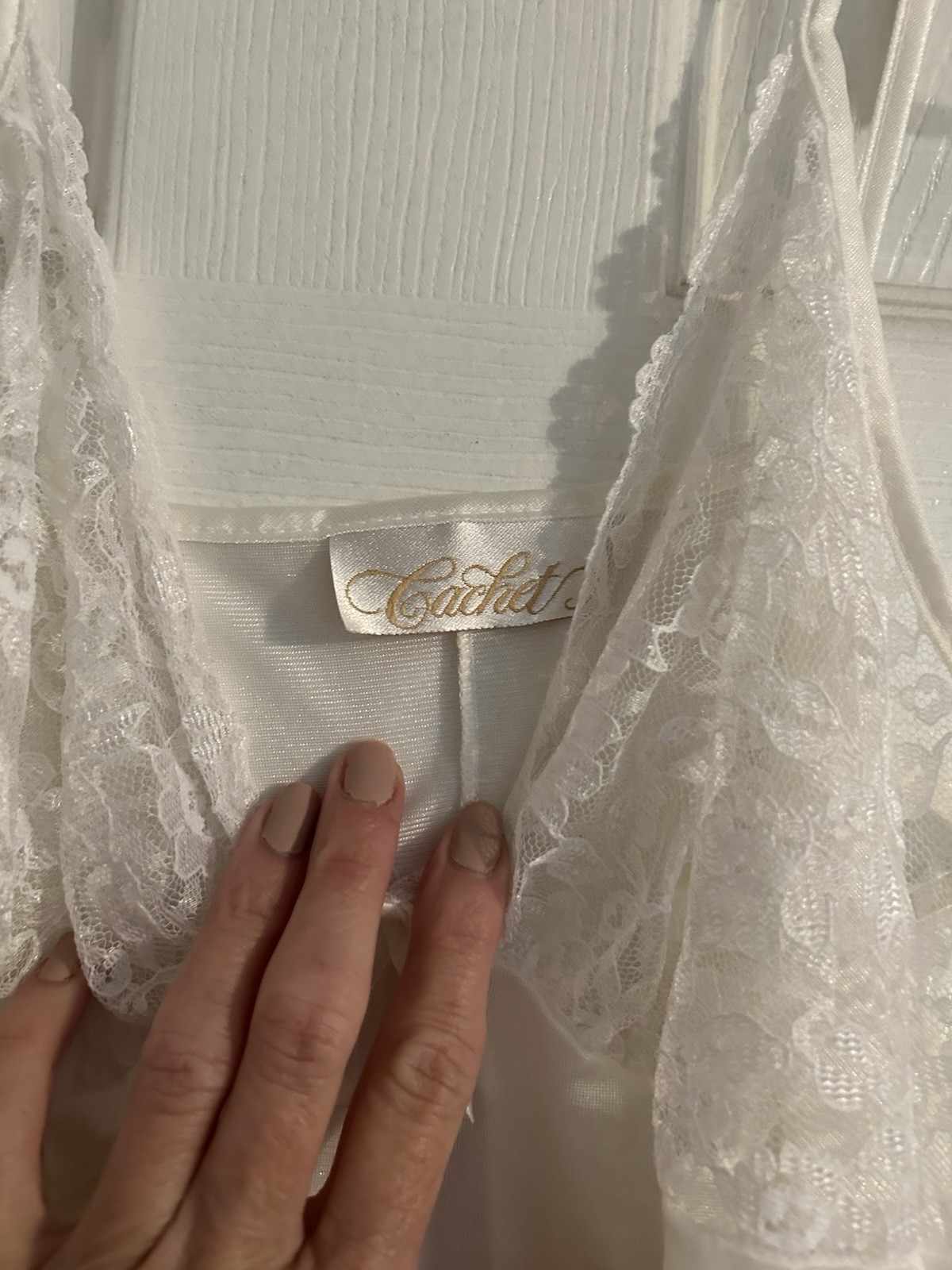 Vtg Cachet Nightgown Peignoir Women Large Nylon Sears Satin Chiffon Lace Bridal