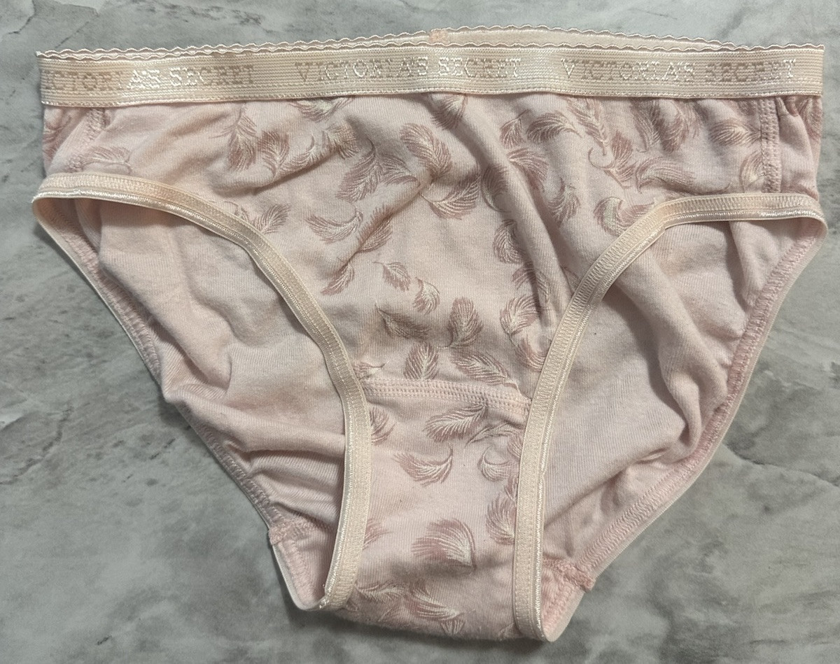 Vintage Victoria’s Secret Low Rise Bikini Signature Band Sz Pink Feathers