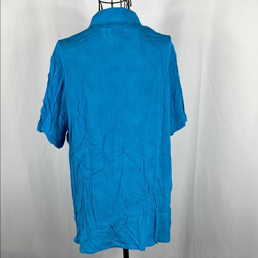 VINTAGE 90’s C.M. Shapes Women’s Blouse Teal & Blue Large Button Up Color Block