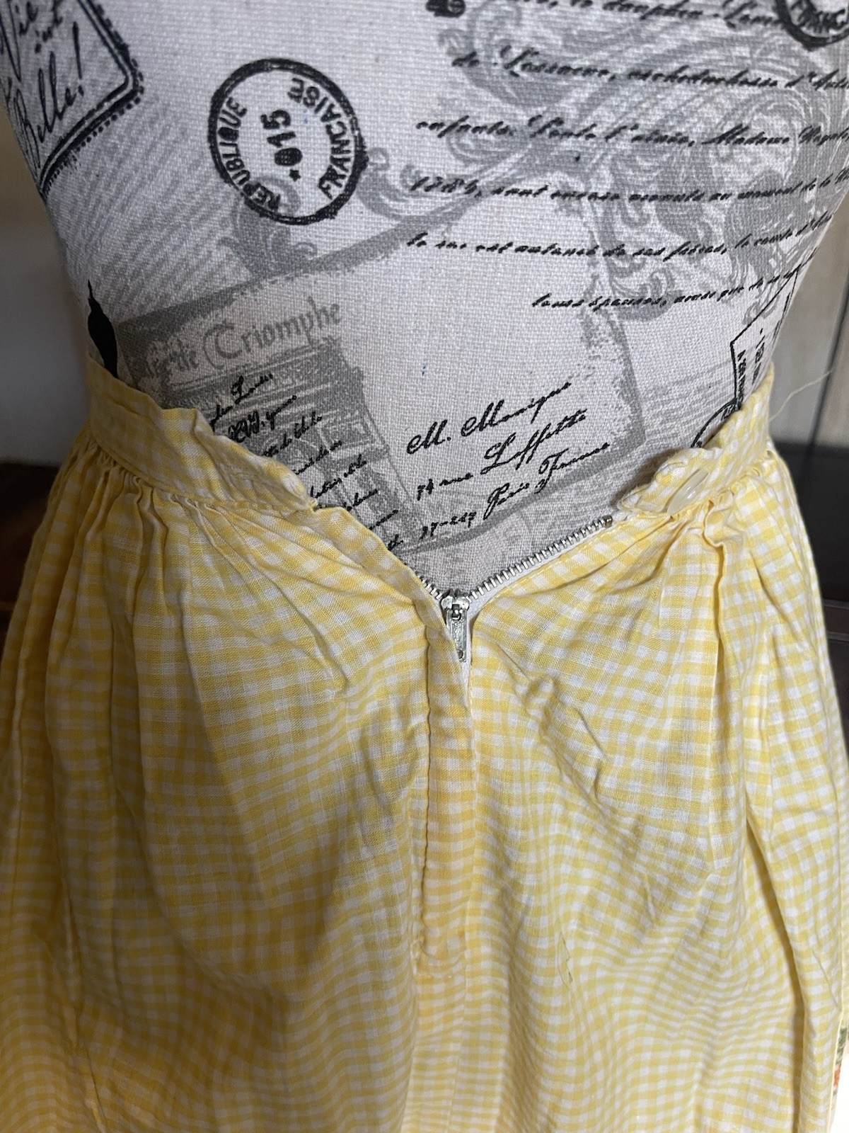 70s or 80s Handmade Gingham Top & Skirt Embroidered Mushrooms 2 pc set Outfit
