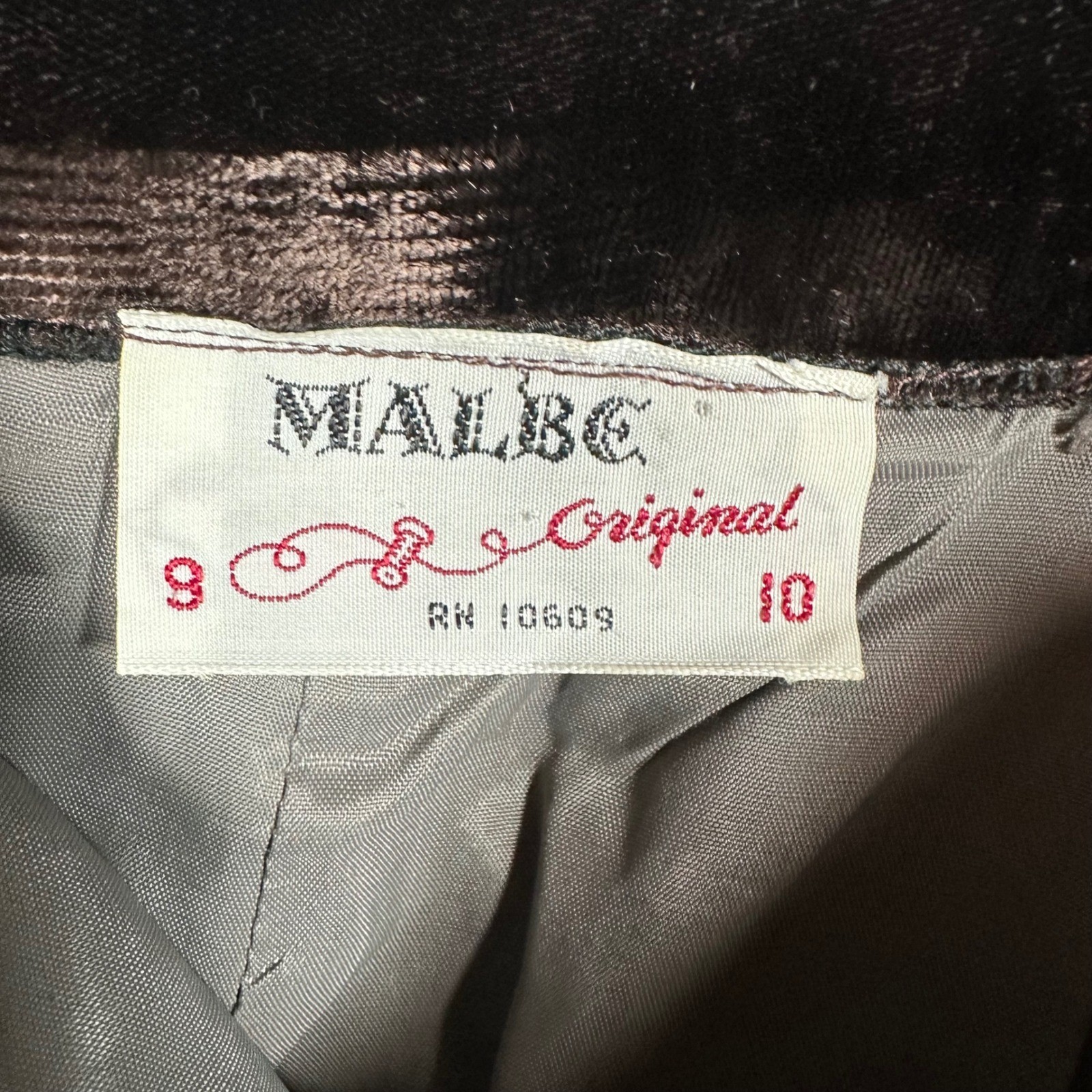 VTG Malbe Original Velvet Wide Leg Palazzo Pants Brown Size 10 Y2K Boho Gothic