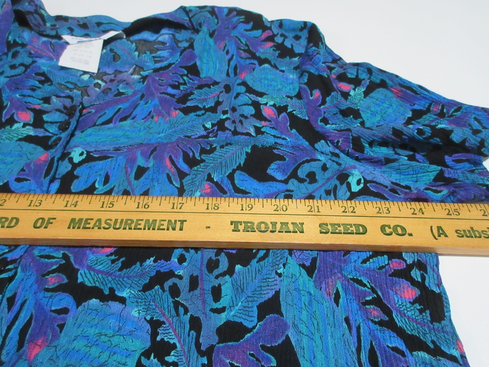 Sz 24 Vtg Ship ’n Shore Blouse CRINKLE Cottagecore Grandma 80s Blue Floral USA