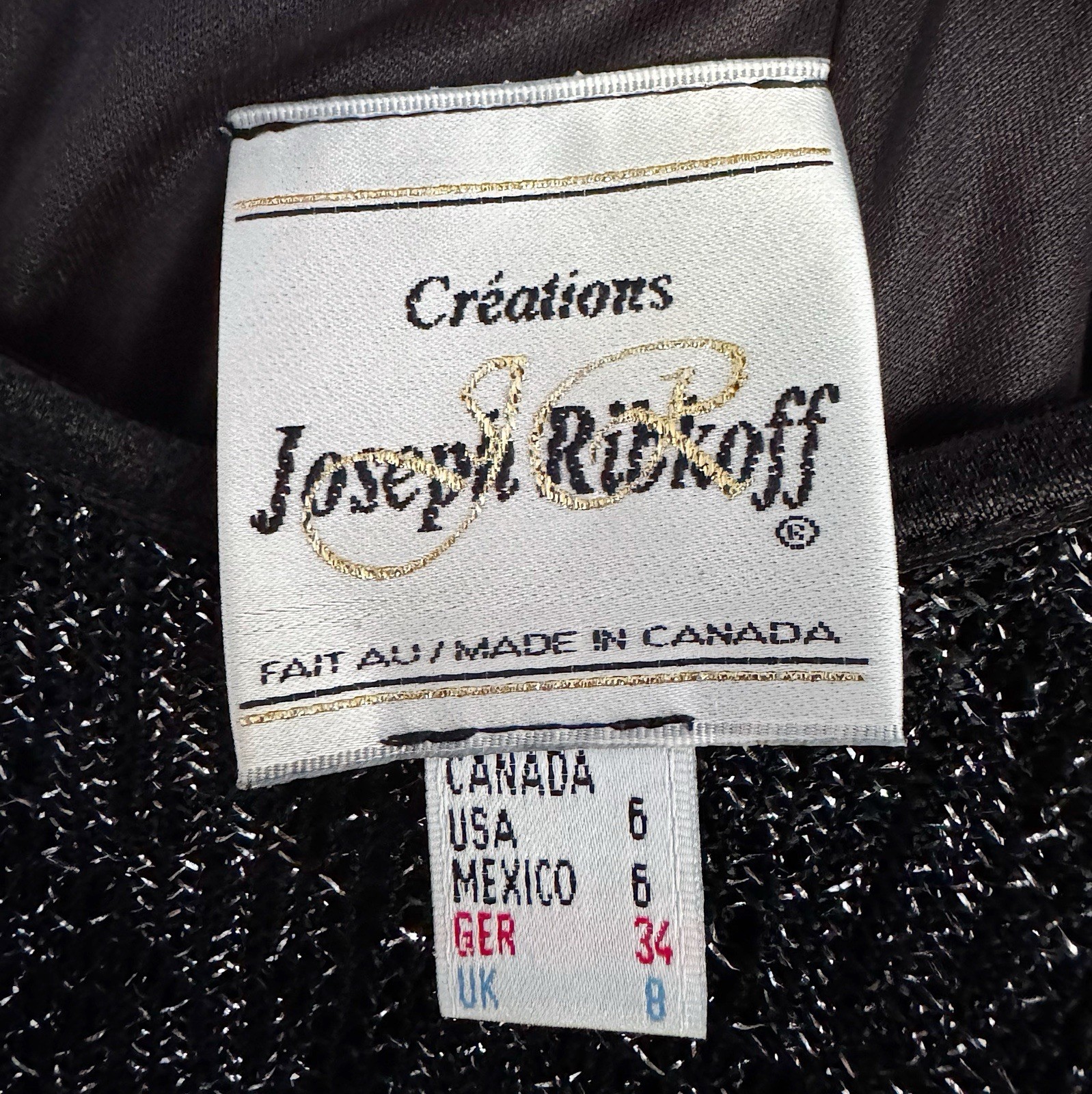 Joseph Ribkoff Vintage Black Silver Metallic 90s Prom Dress