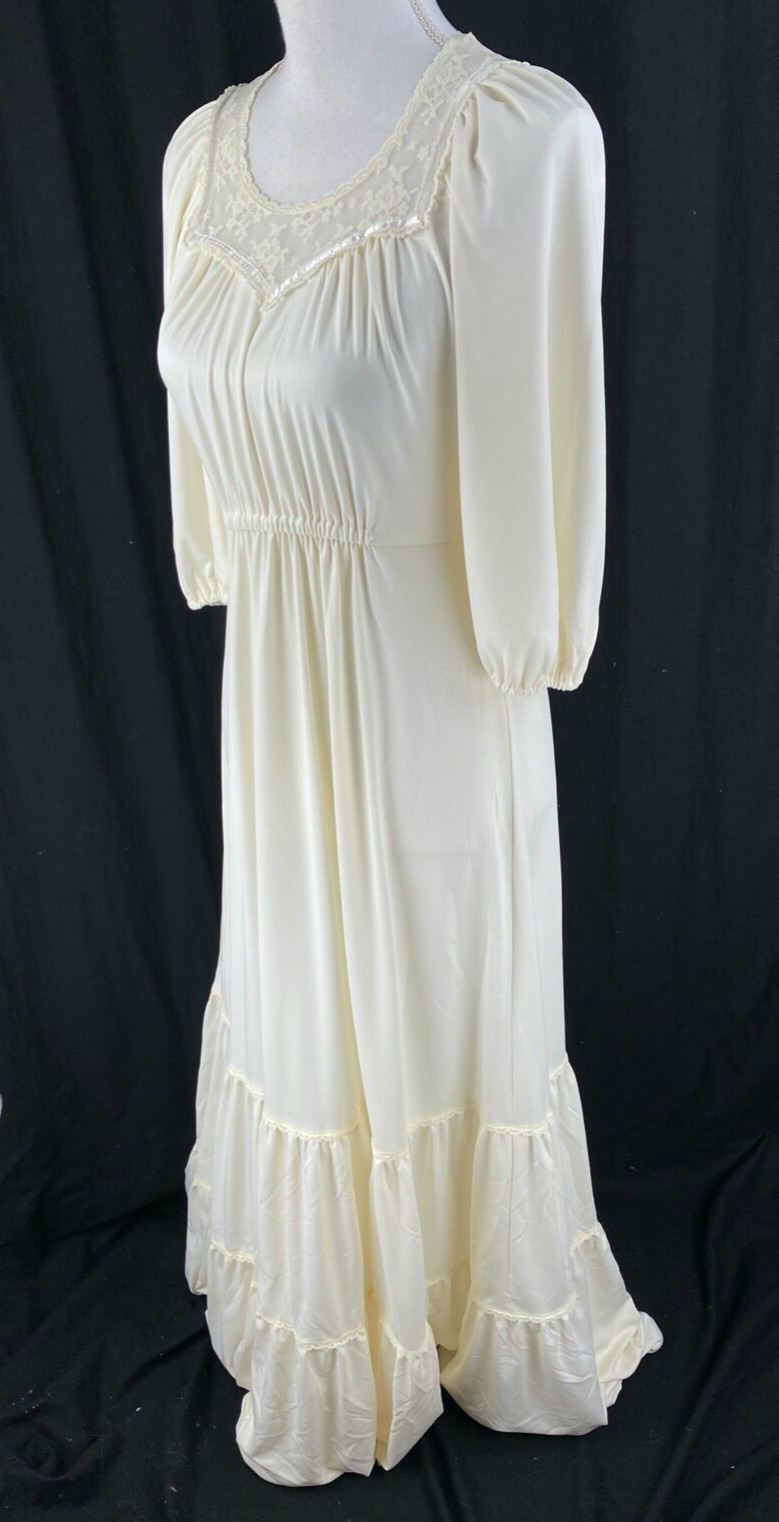 Jody T California Vtg 70s Lace Trim Prairie Maxi Dress Size 7 (Fits S) Cream