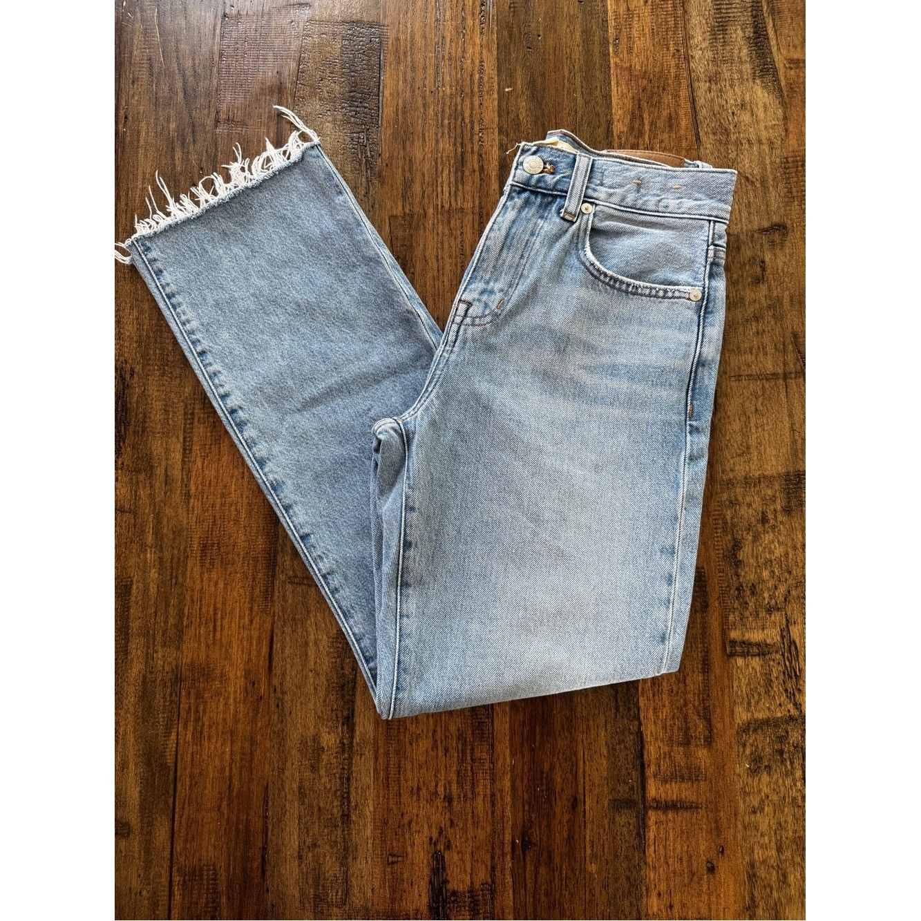 Madewell Petite ’90s Straight Jeans Revoir Wash High Rise Raw Hem 24P Rigid