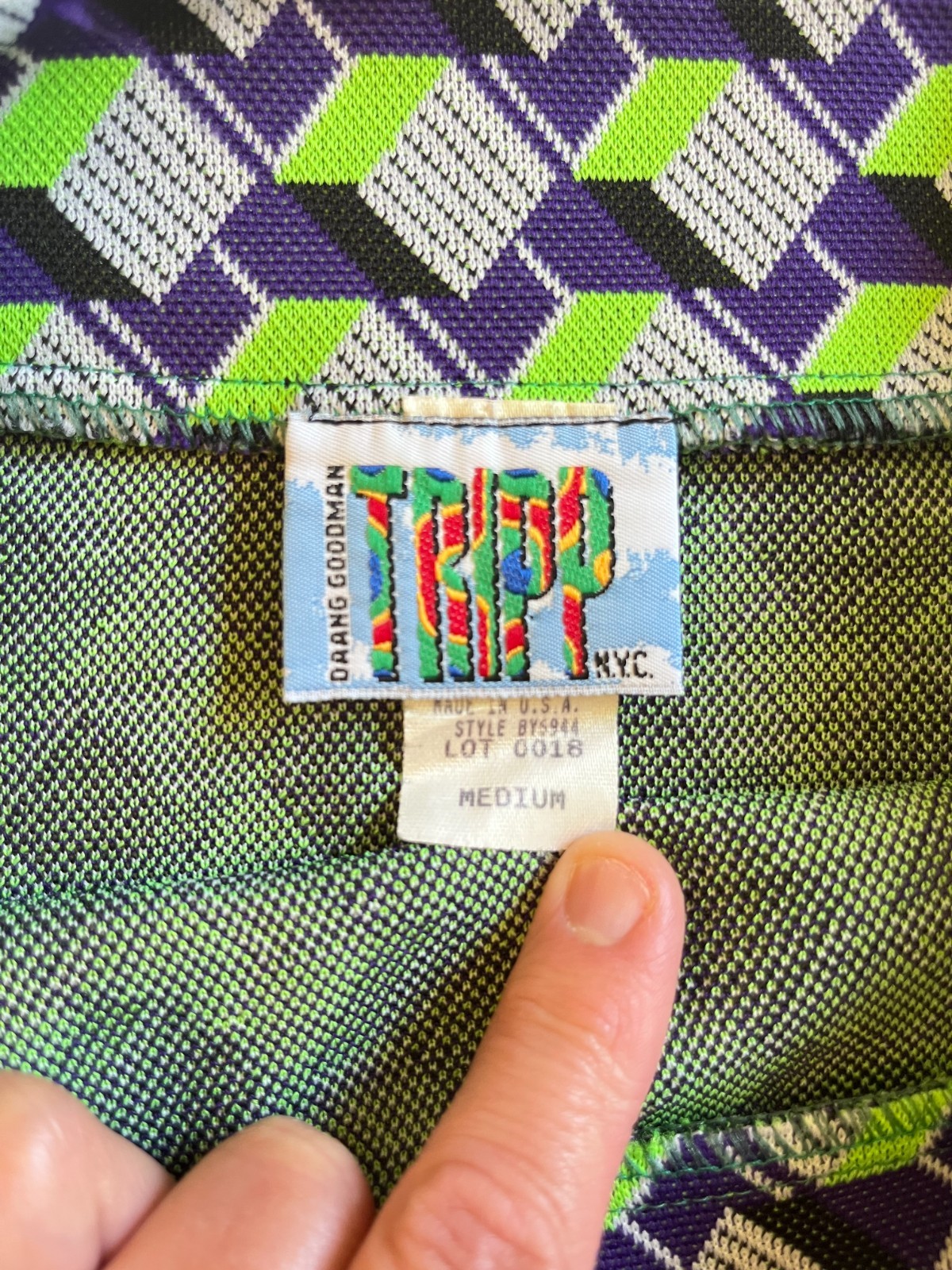 Vintage 90s Geometric Knit Mini Shirt by Daang Goodman Tripp NYC, Size M