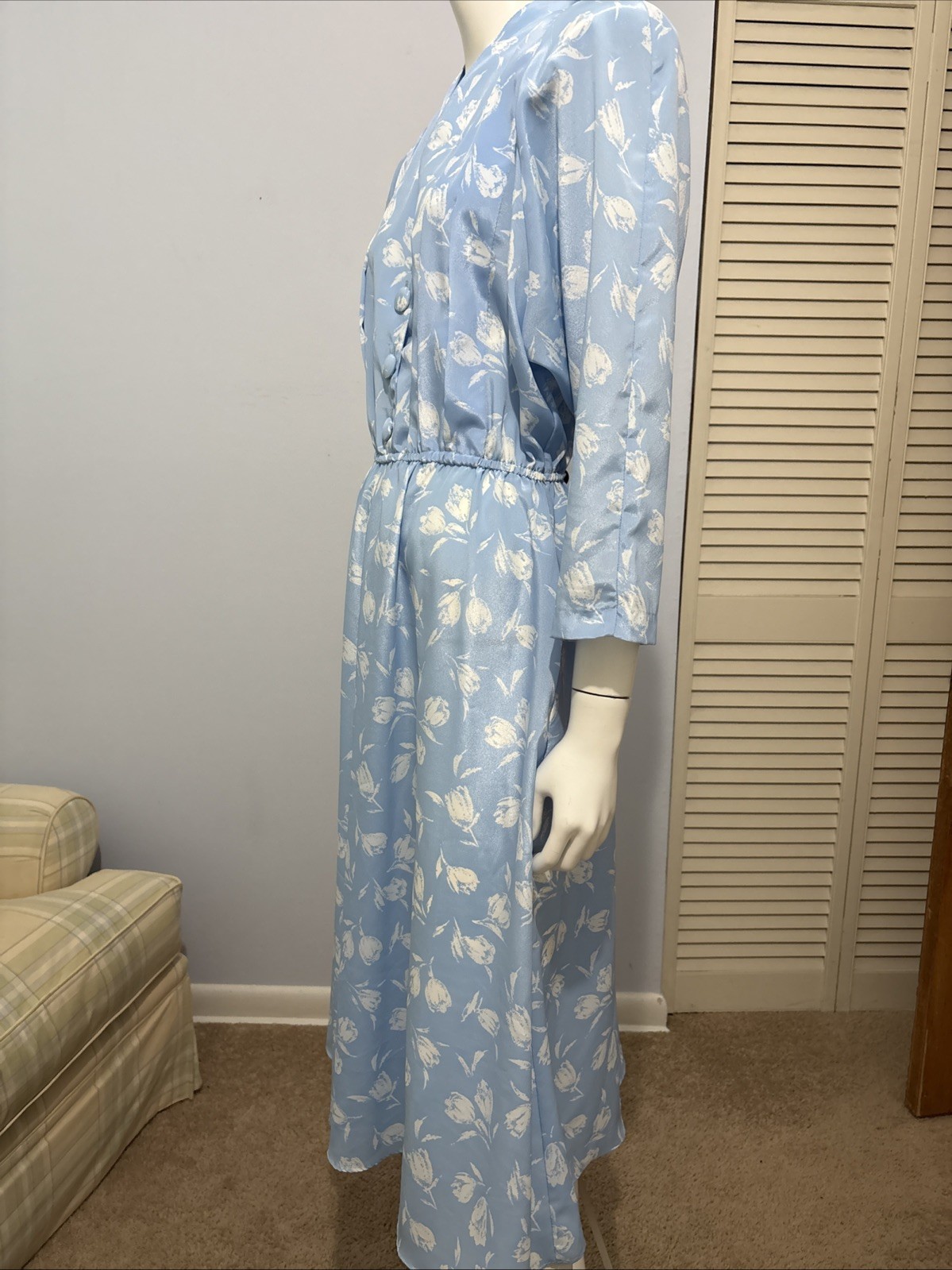 Vintage Pellini by Von Bramlett Blue White floral dress Buttons Pockets Sz M