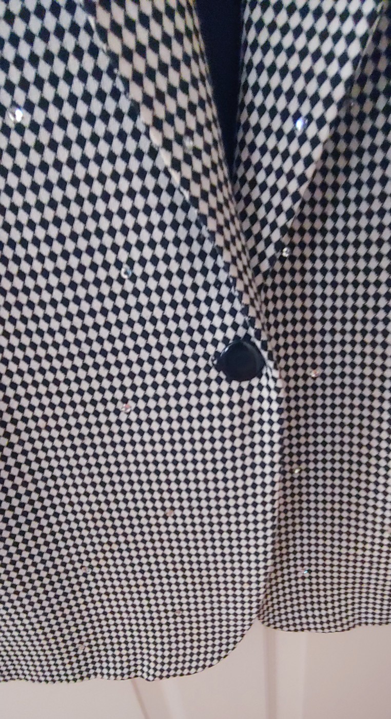 1990s Sportables Women’s M Black/White Diamond Pattern Blazer Jacket/Rhinestones