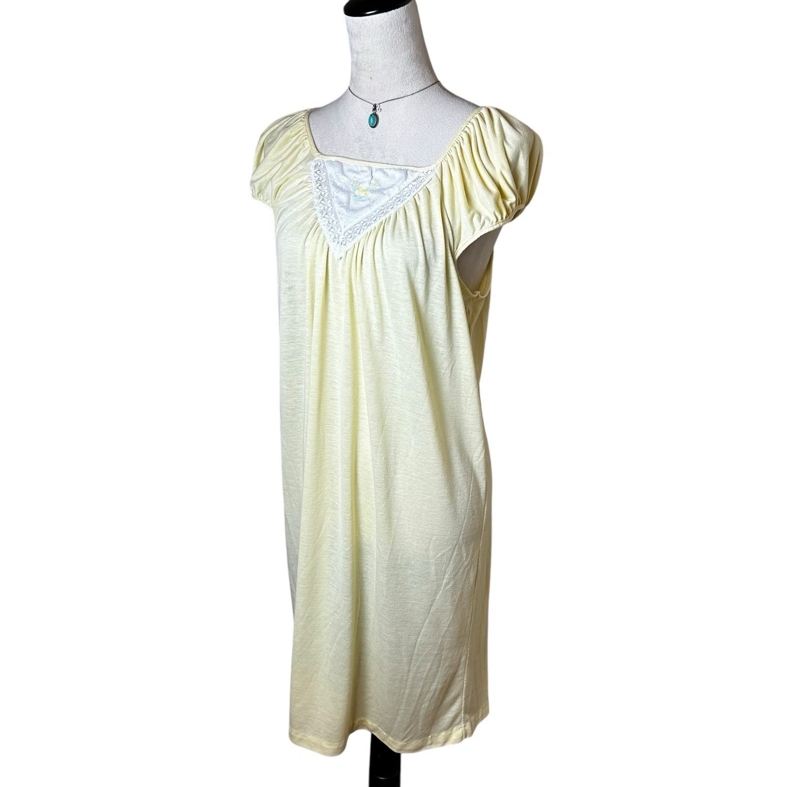 Vintage Nightgown Dress LG | Butter Yellow Lace Embroidered Cottagecore Prairie