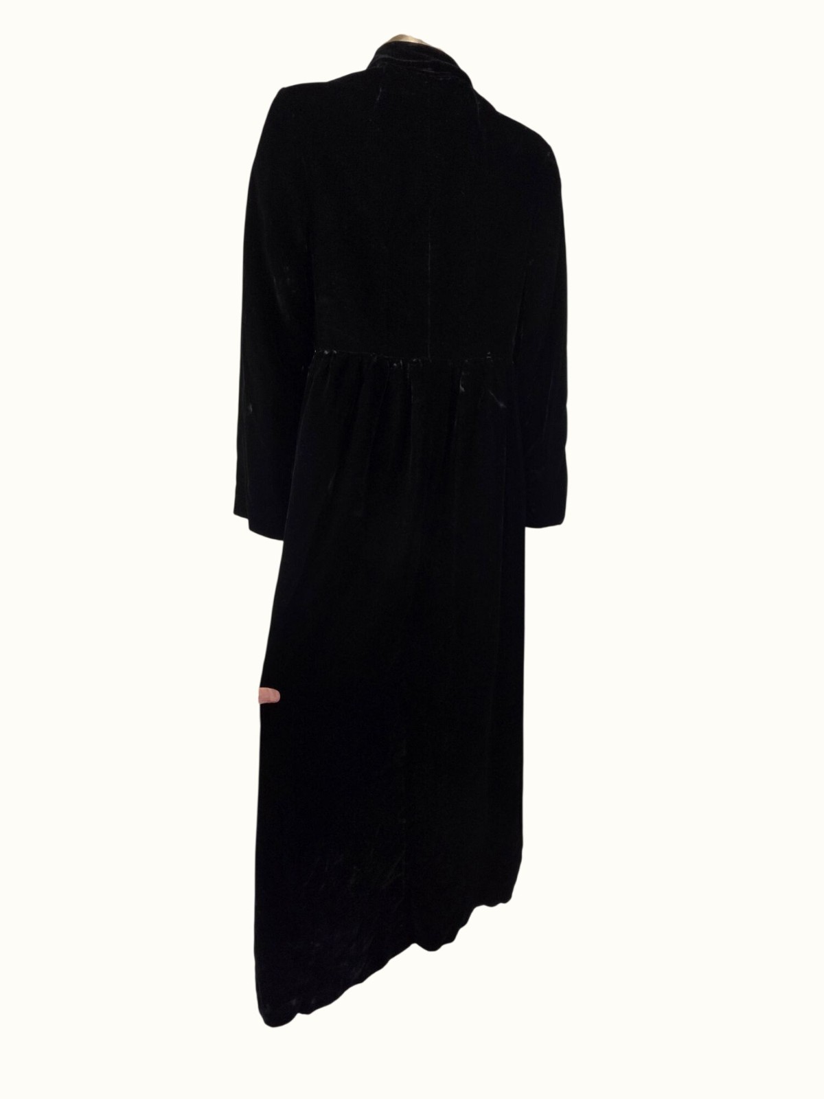 Vintage Marsis California Black Velvet Maxi Opera Coat XS/S Glass Btn Gothic 70s