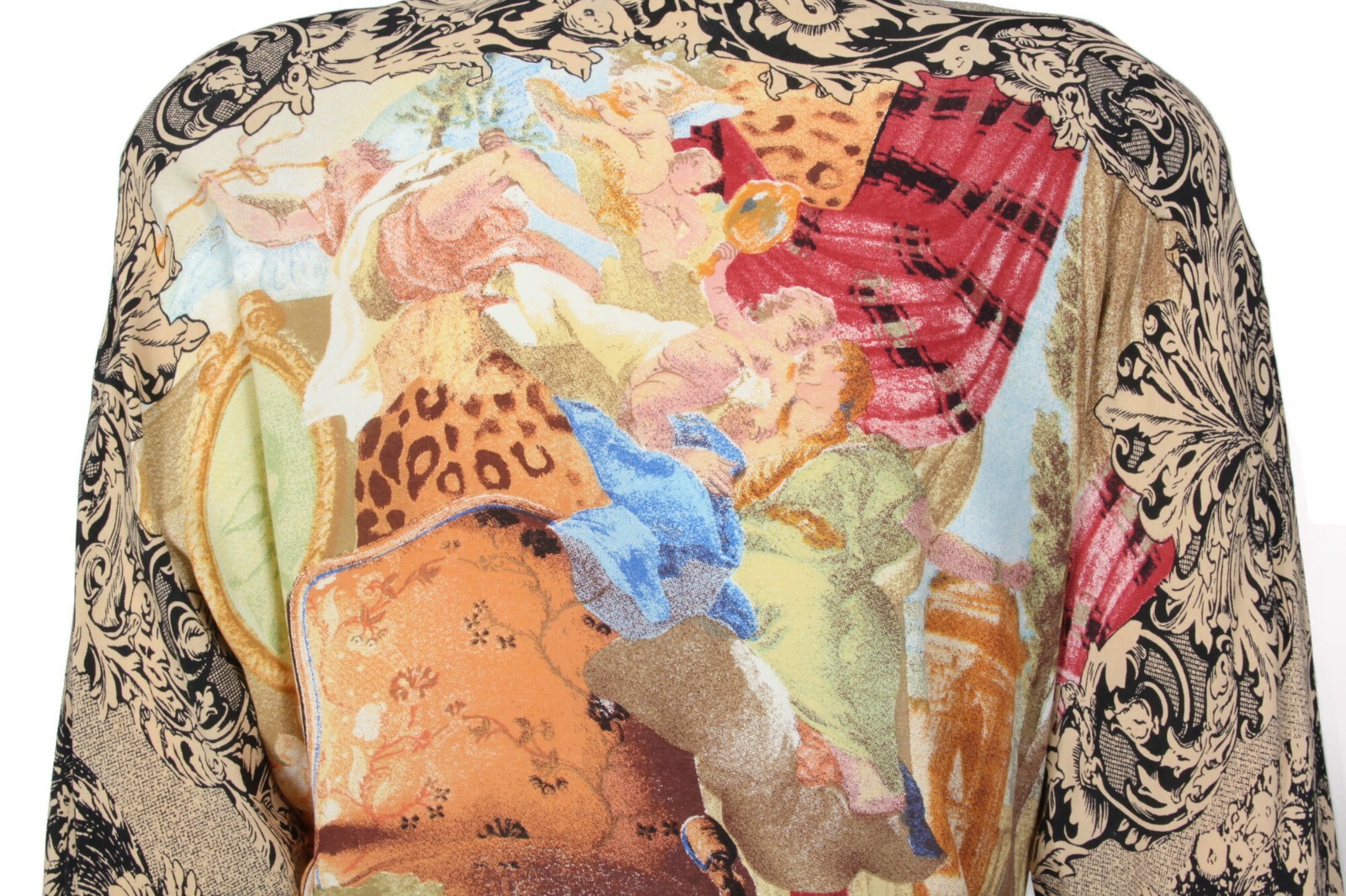 CAROLE LITTLE Vtg 90s Rococo Crop Top Cherubs Cathedral Front Tie Boho sz 6 /297