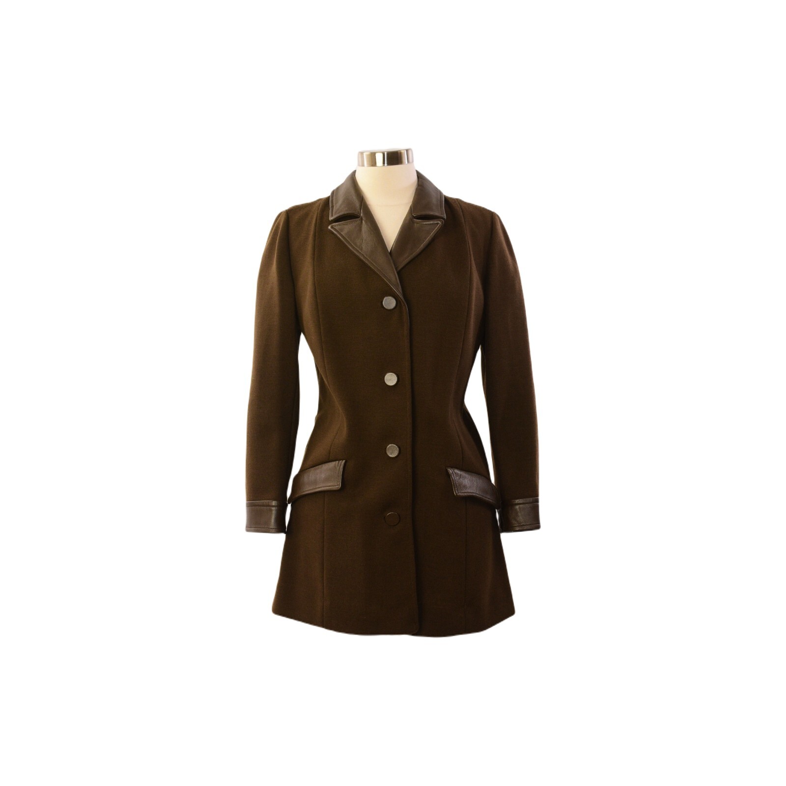 Butte Knit Chocolate Brown Wool & Leather Trim Jacket 70s Vintage Womens M/L