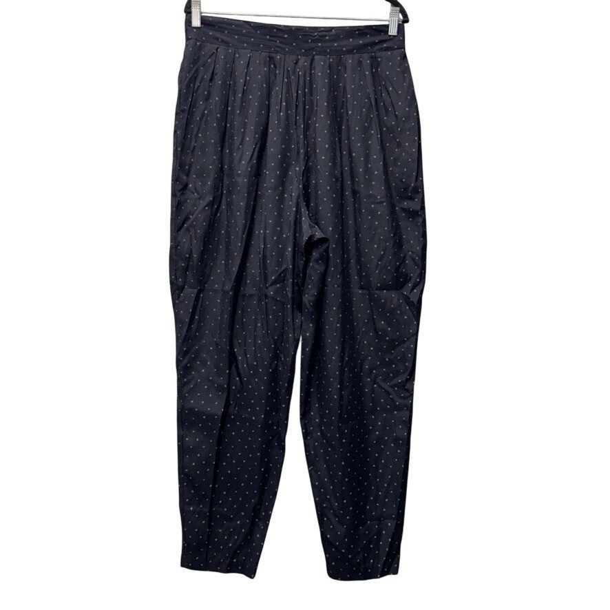 Maggie Lawrence Vintage Black Gold Diamond Print Pleated Tapered Pants 14/16
