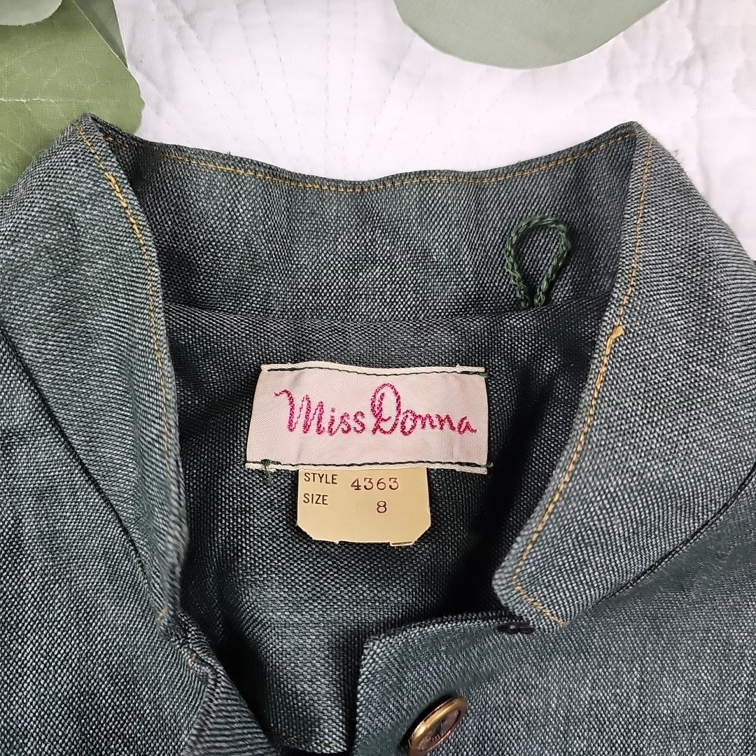 VTG 70’s Miss Donna Green Dress Size 8 3/4 Sleeve Button Front