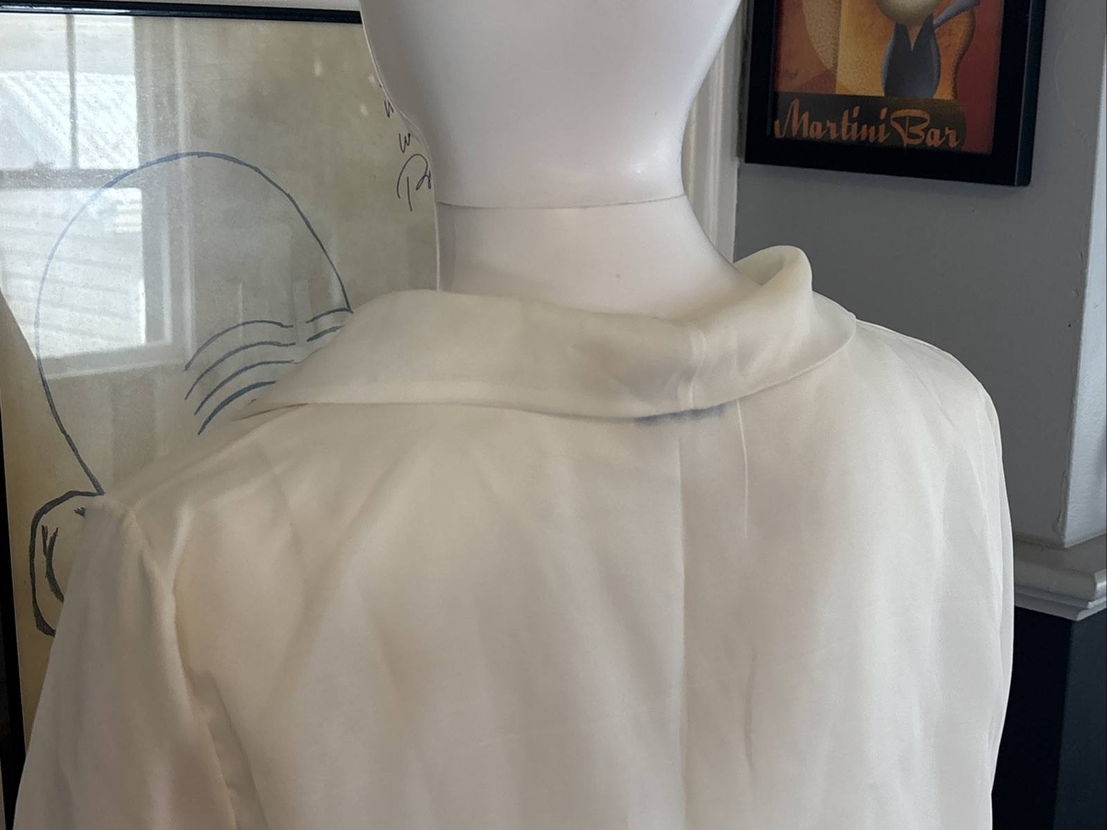 VTG 70s Women’s White Cropped Ruffle Shirt ALADDIN 36/16 Longsleeve Button Sheer