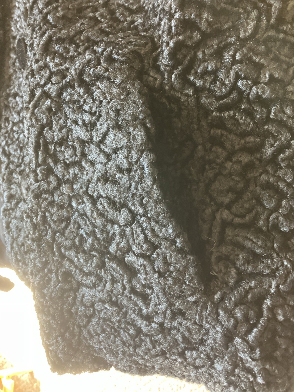 Vintage Black Faux Persian Lamb Jacket Brown Shawl Collar Women’s M/L