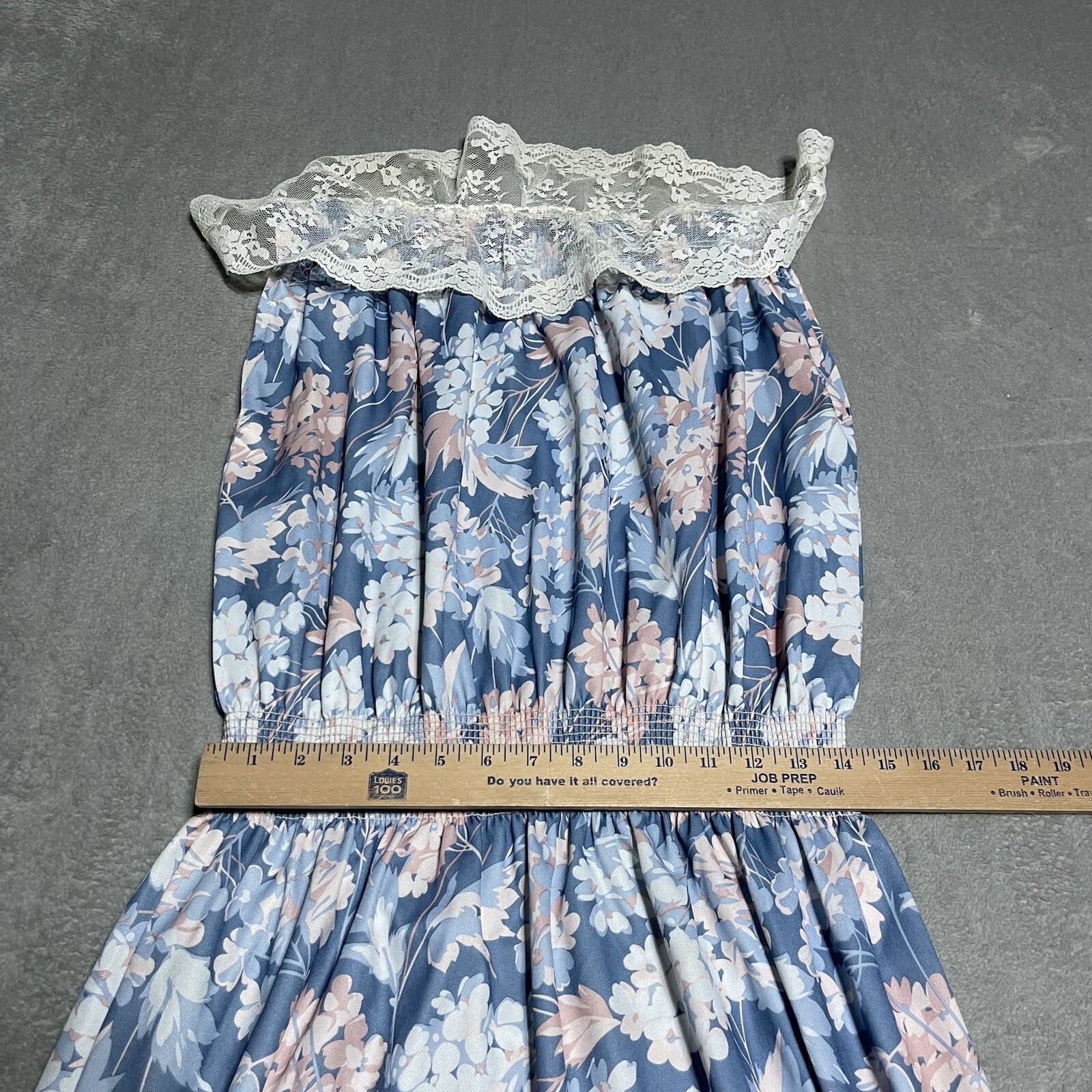 Vintage 70s Montgomery Ward Dress Womens 14 Blue Floral Lace Collared Sleeveless