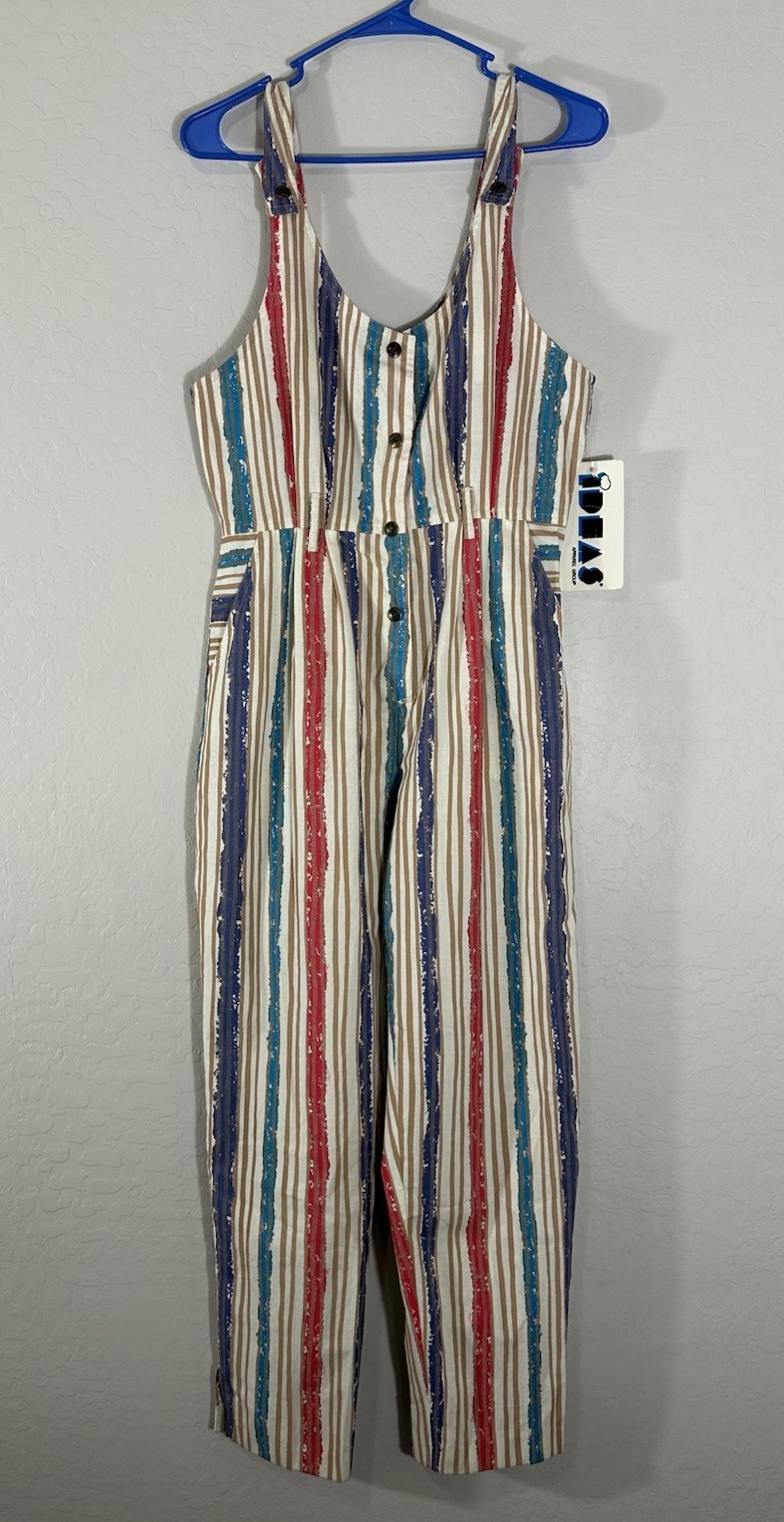 Vintage 80’s 90’s Y2K Striped NWT Button Front Jumpsuit Festival Boho Romper