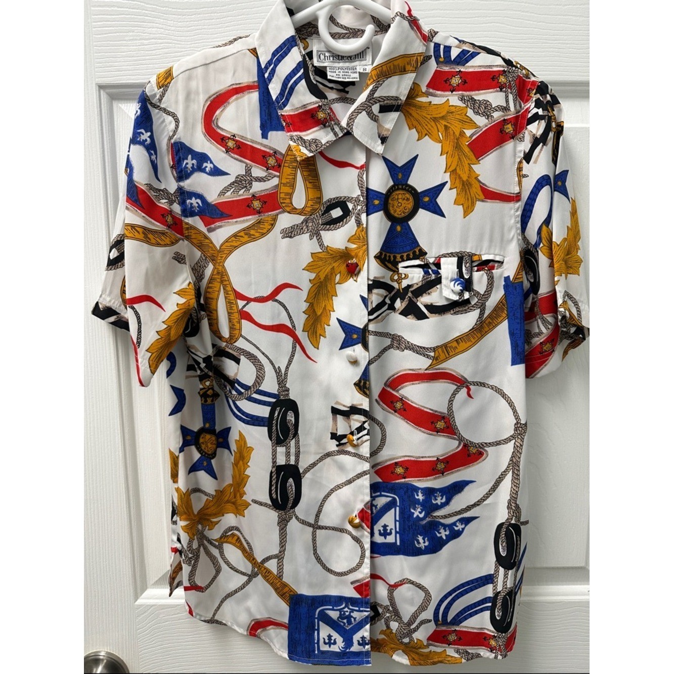 Women’s Vintage Nautical Blouse Red, White, Blue, Gold Damaged READ Description
