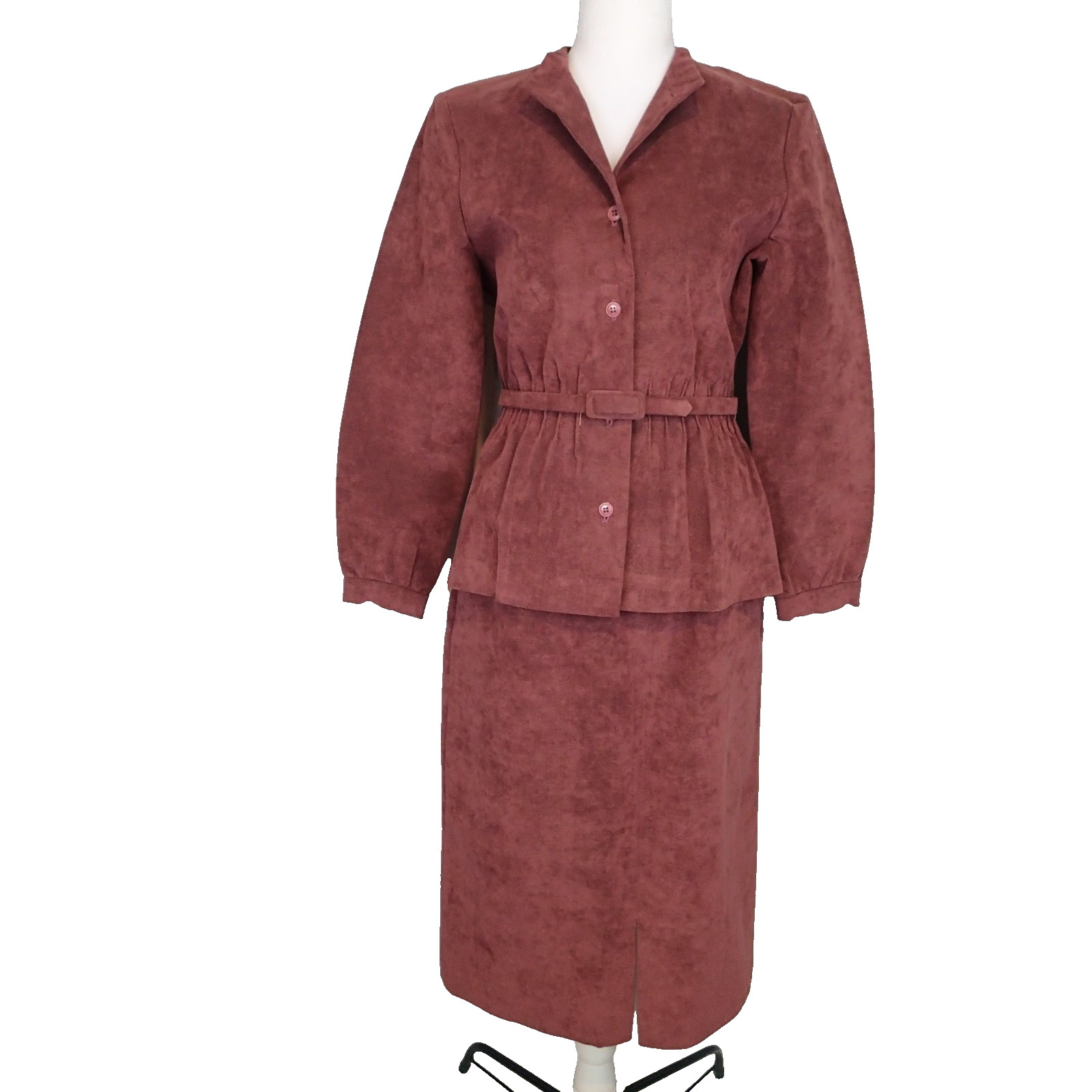 vtg faux Ultrasuede Jacket / Skirt Suit belt Stanley Sherman neiman marcus xs/s?
