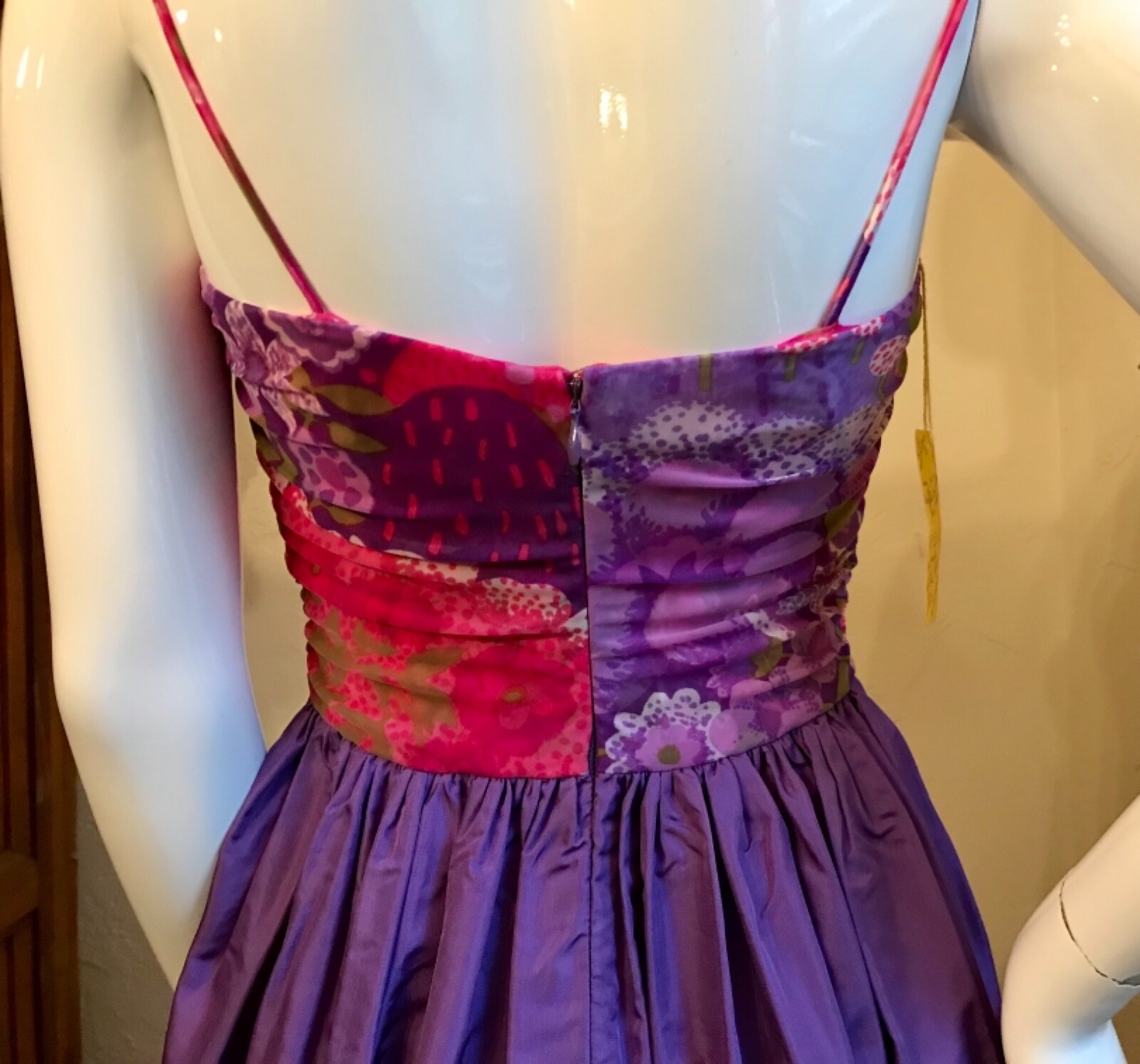 VINTAGE 1960’s Vera Hicks Mod Purple Satin Evening Gown Dress S New with tags