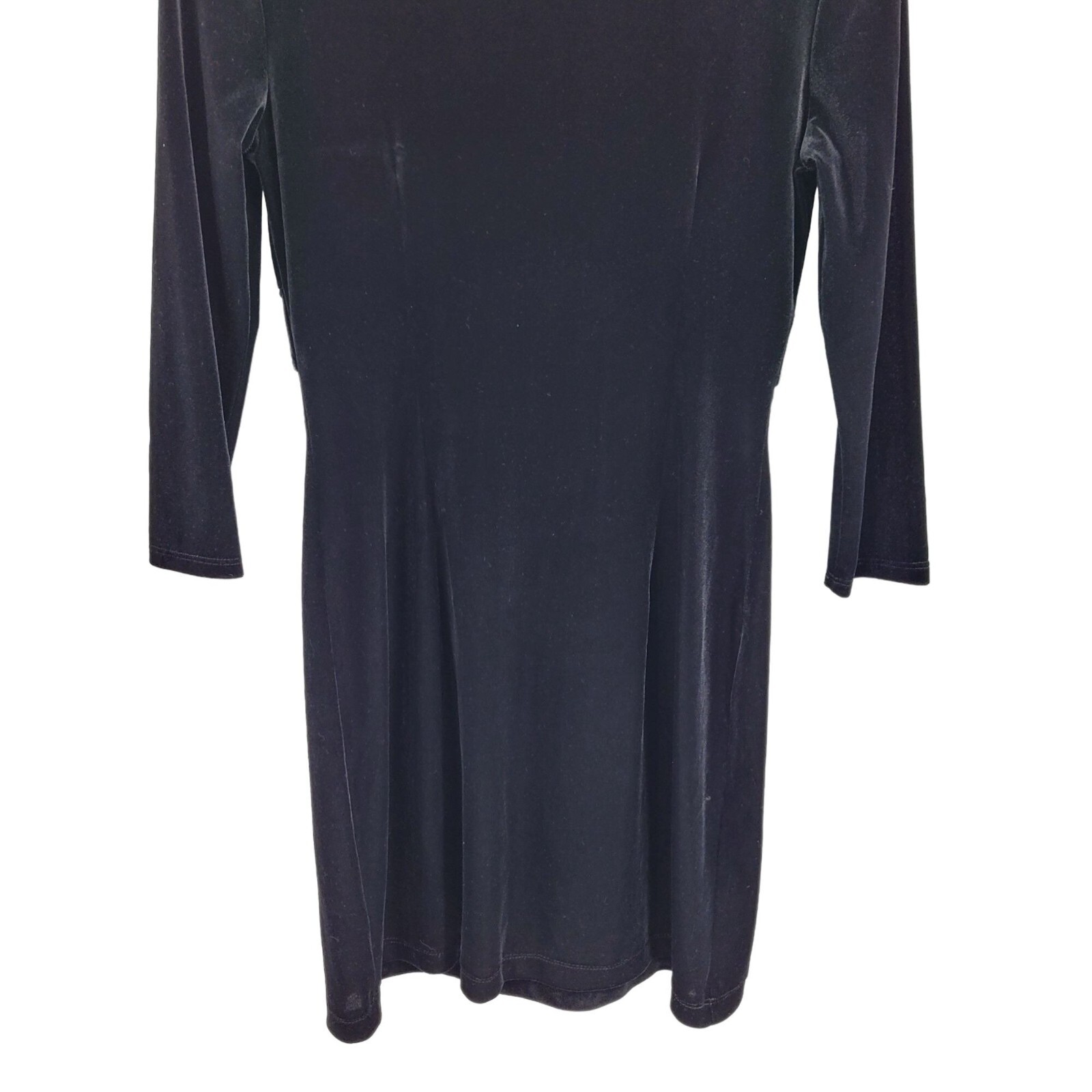 Vintage 80’s BCBG Paris Dress M Black Velour Knotted V-neck Stretch Mini Skater