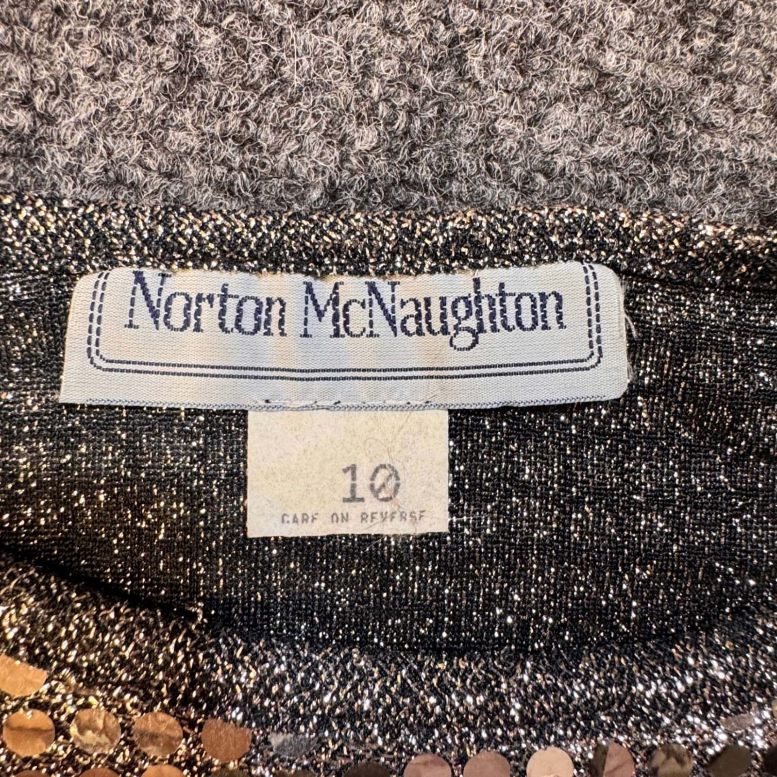 Norton McNaughton Sequin Top Womens 10 Silver Disco Glam Retro 80s Sparkle