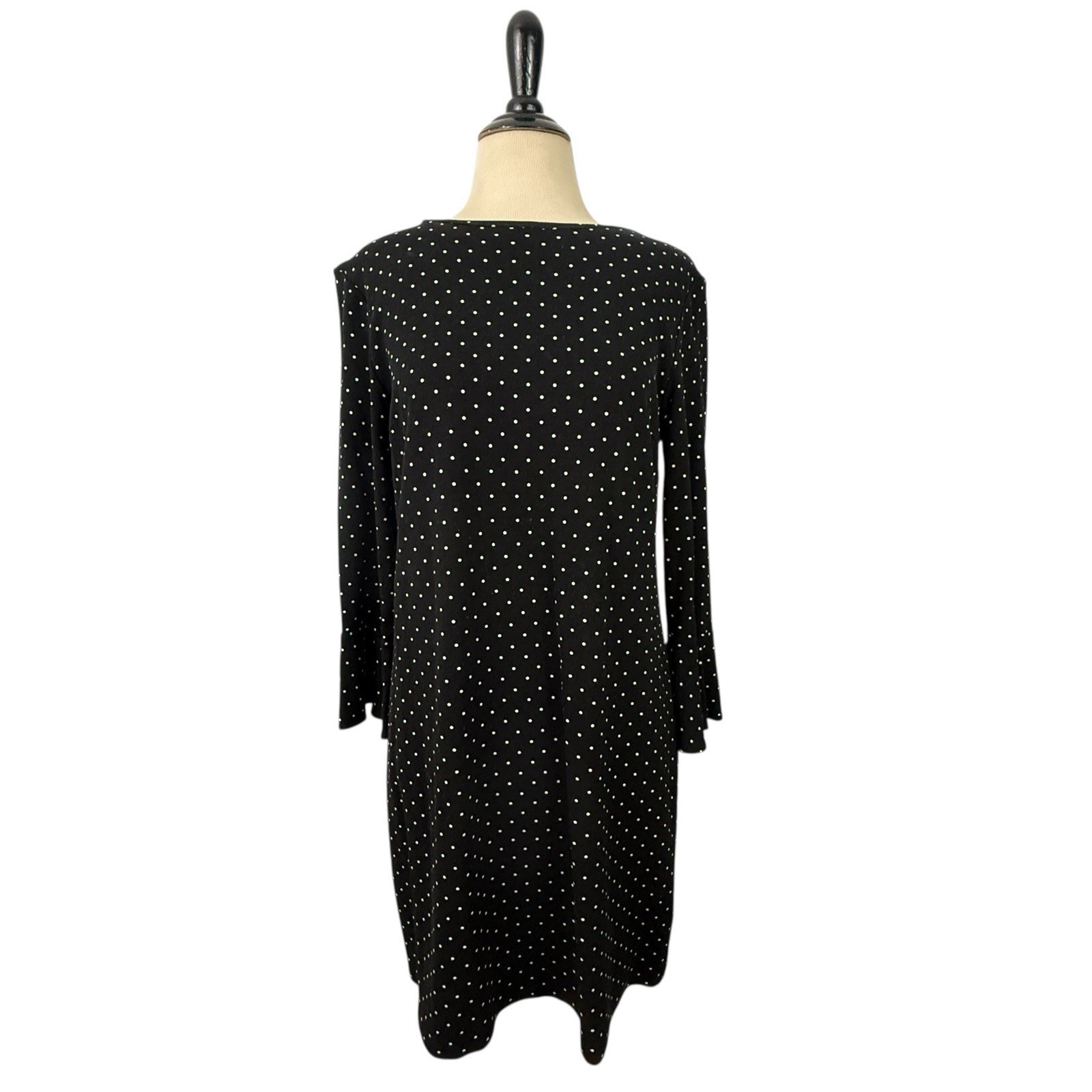 OLD NAVY Polka Dot Dress Medium Womens Black White Mini Preppy Stretch Knit