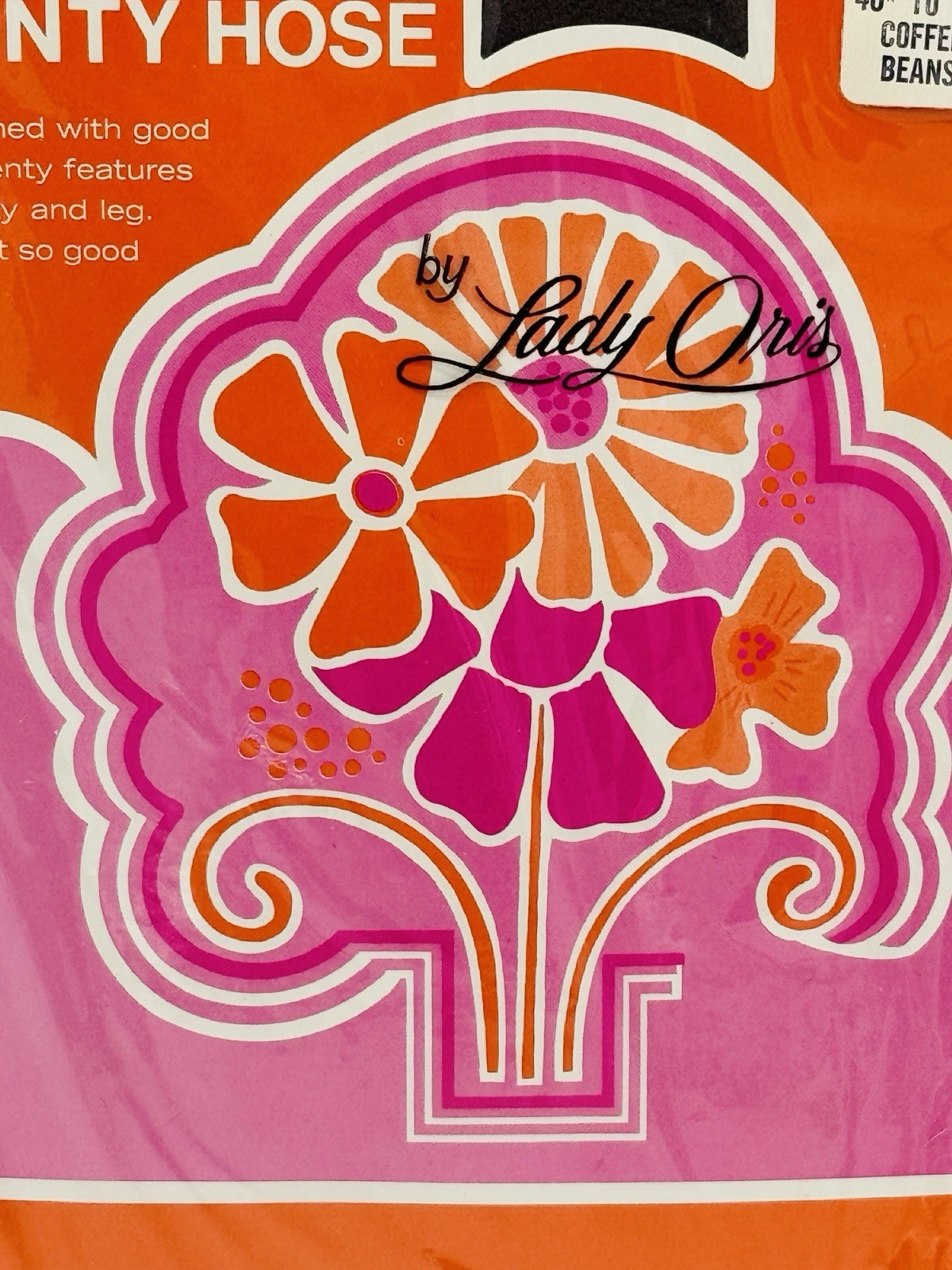 Vintage Lady Oris Pantyhose Nylons 1 Pair Extra Width Flower Power Graphics 1969