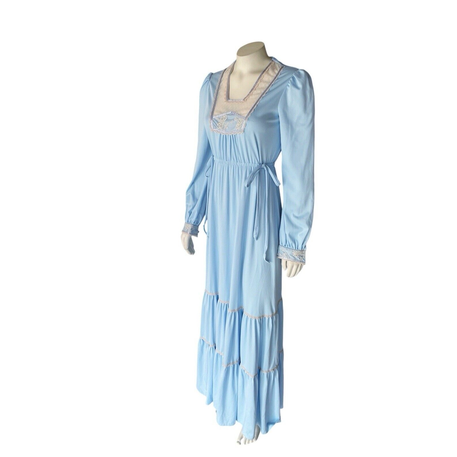 Jody T of California Sky Blue Prairie Boho Maxi Dress 70s Size 9