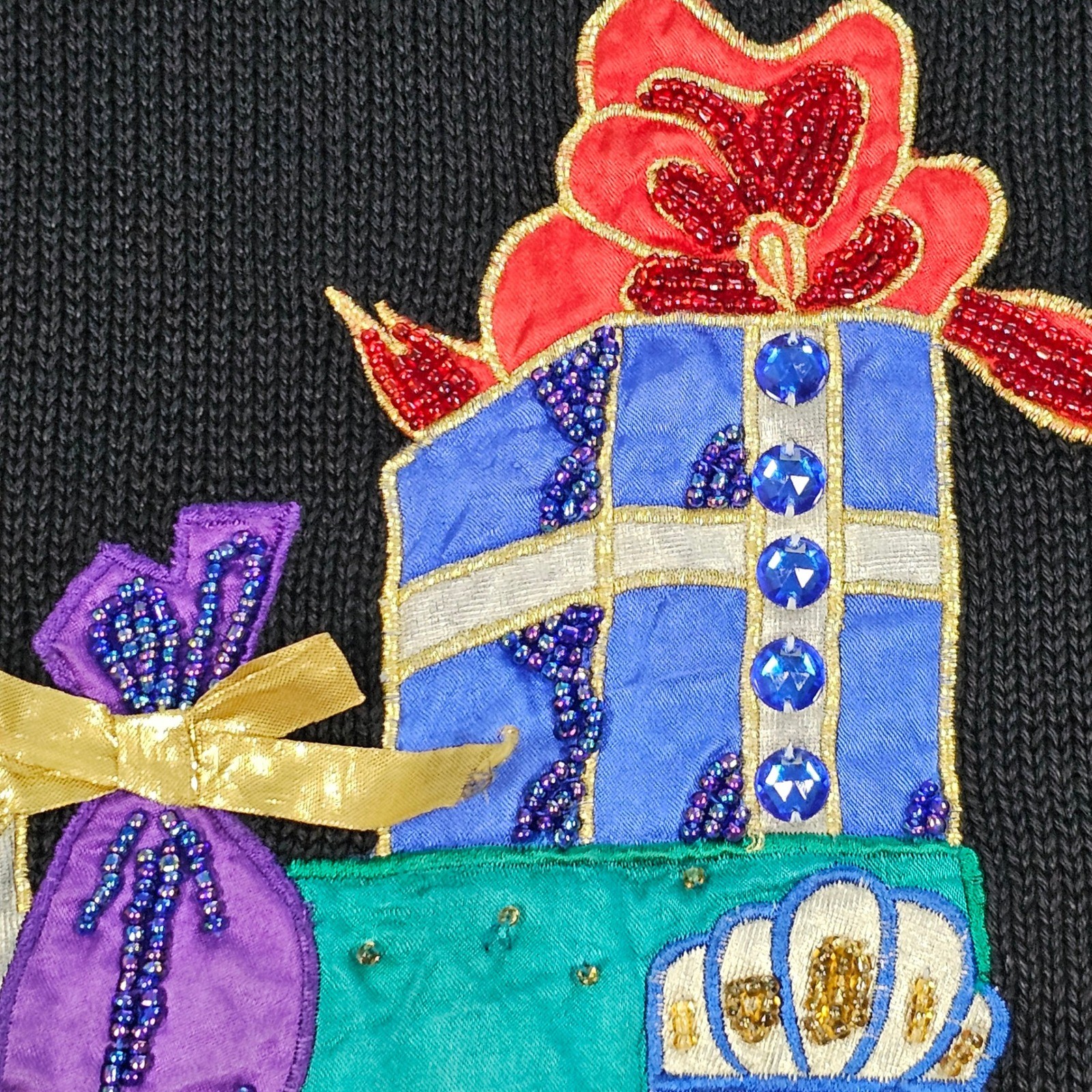 Work in Progress Gladys Bagley Vintage Christmas Sweater Beaded Gift Box Black M