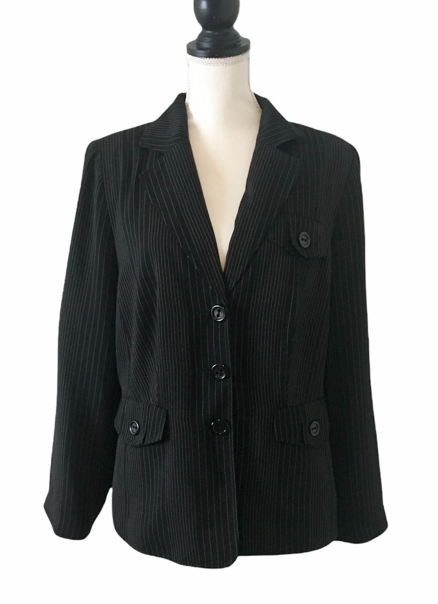 Women’s Blazer Black Pinstripe Lined Career GIORGIO SAINT ANGELO Vintage 14W