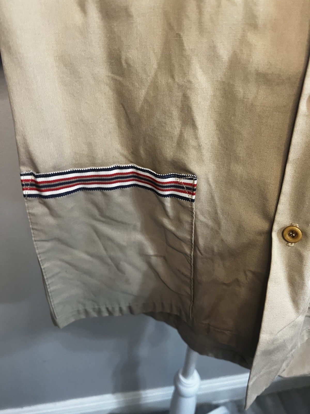 Vintage Christian Dior Work Shirt Button-Down Women’s Large Tan , Blue White red