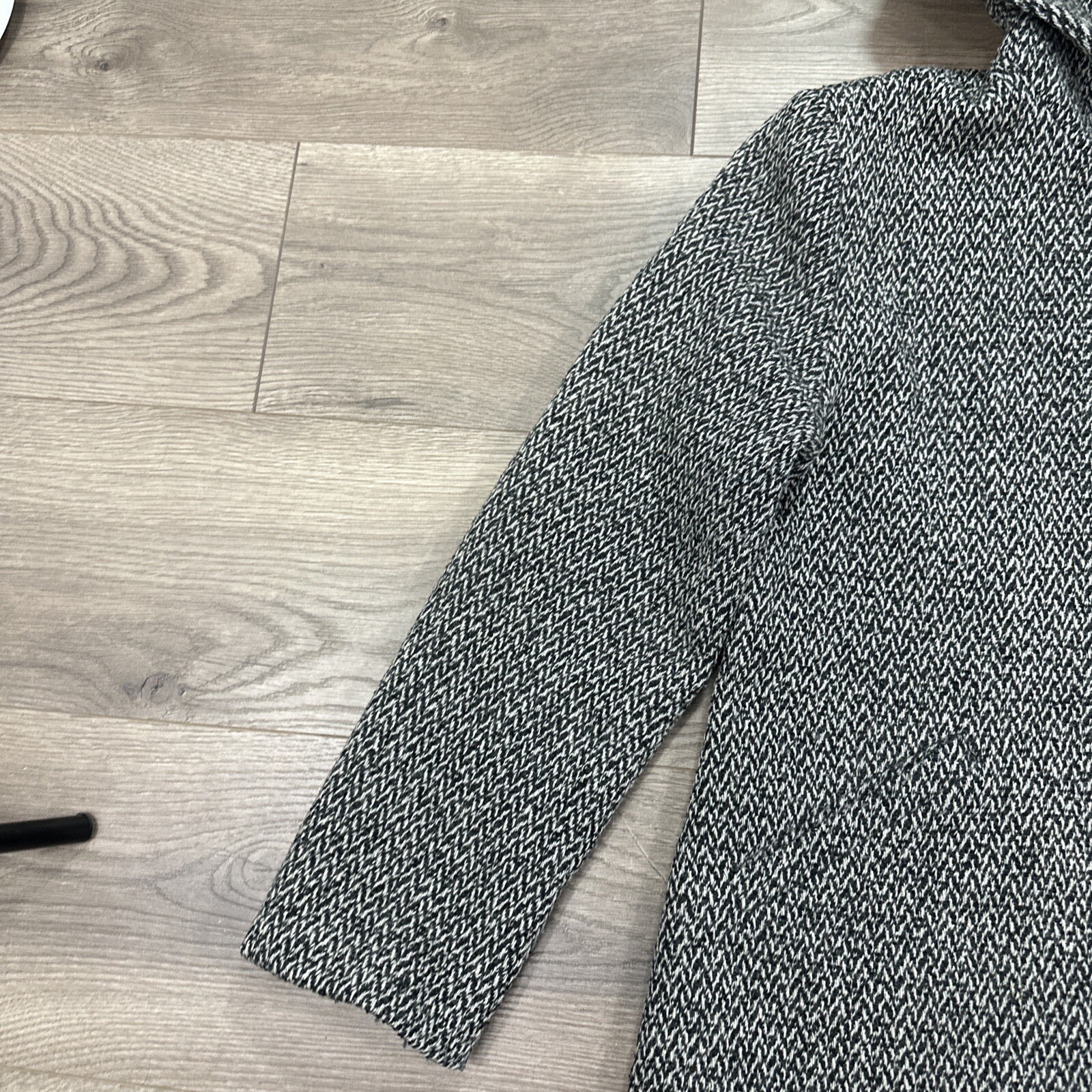Vintage Paul Levy Wool Hooded Jacket Coat Full Zip Grey Black Herringbone Small