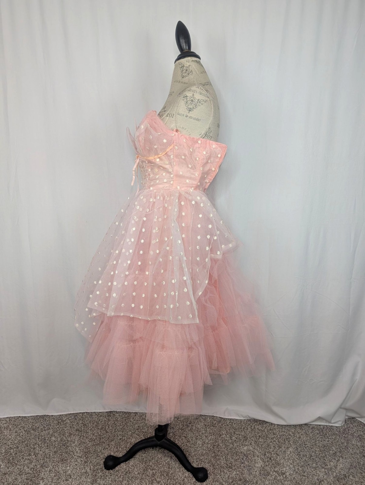 Vintage 50s Prom Dress XX Small 00 Pink Polka Dot